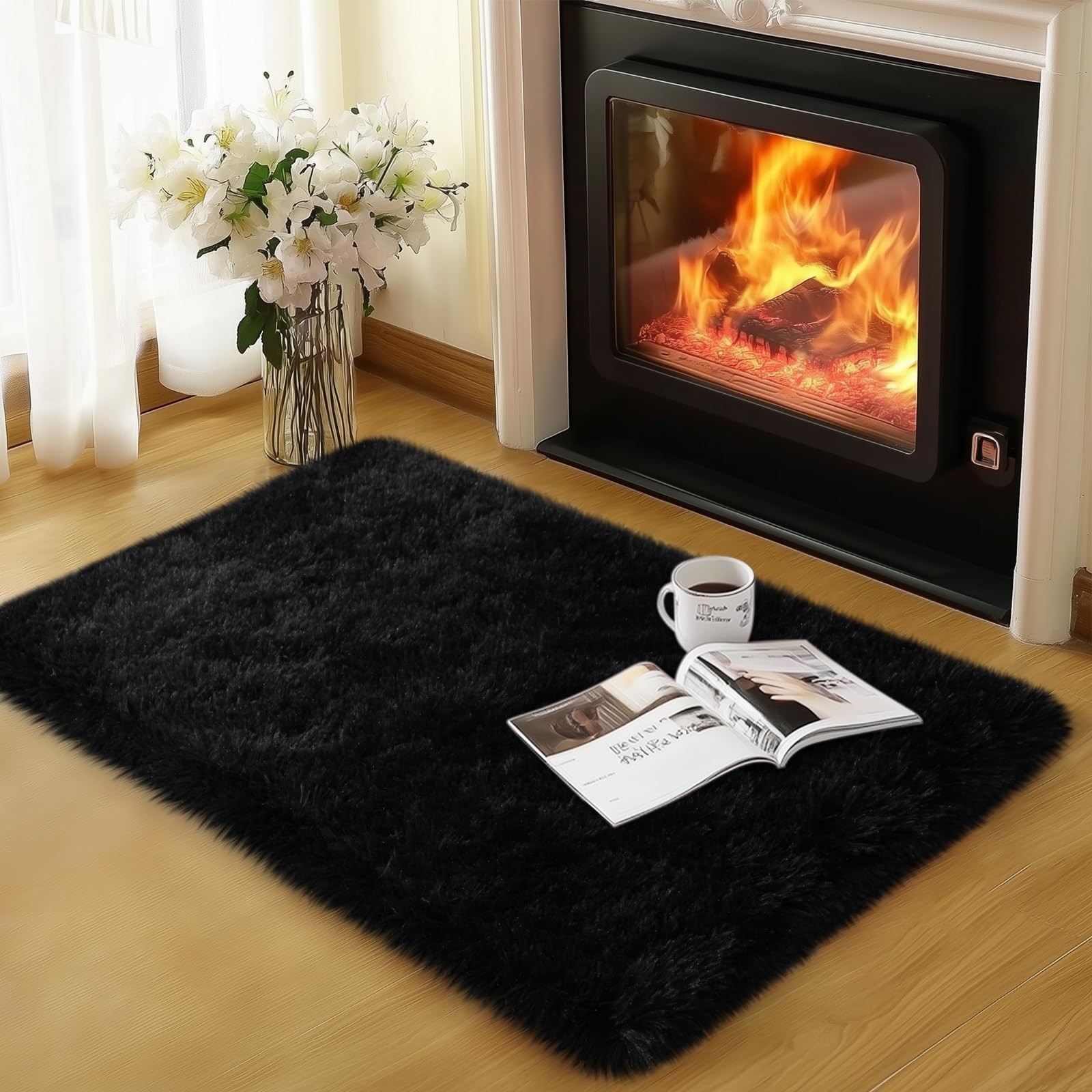 qulint Black Rug for Bedroom, 2×3 Small Area 2′ x 3′ (Rectangular),