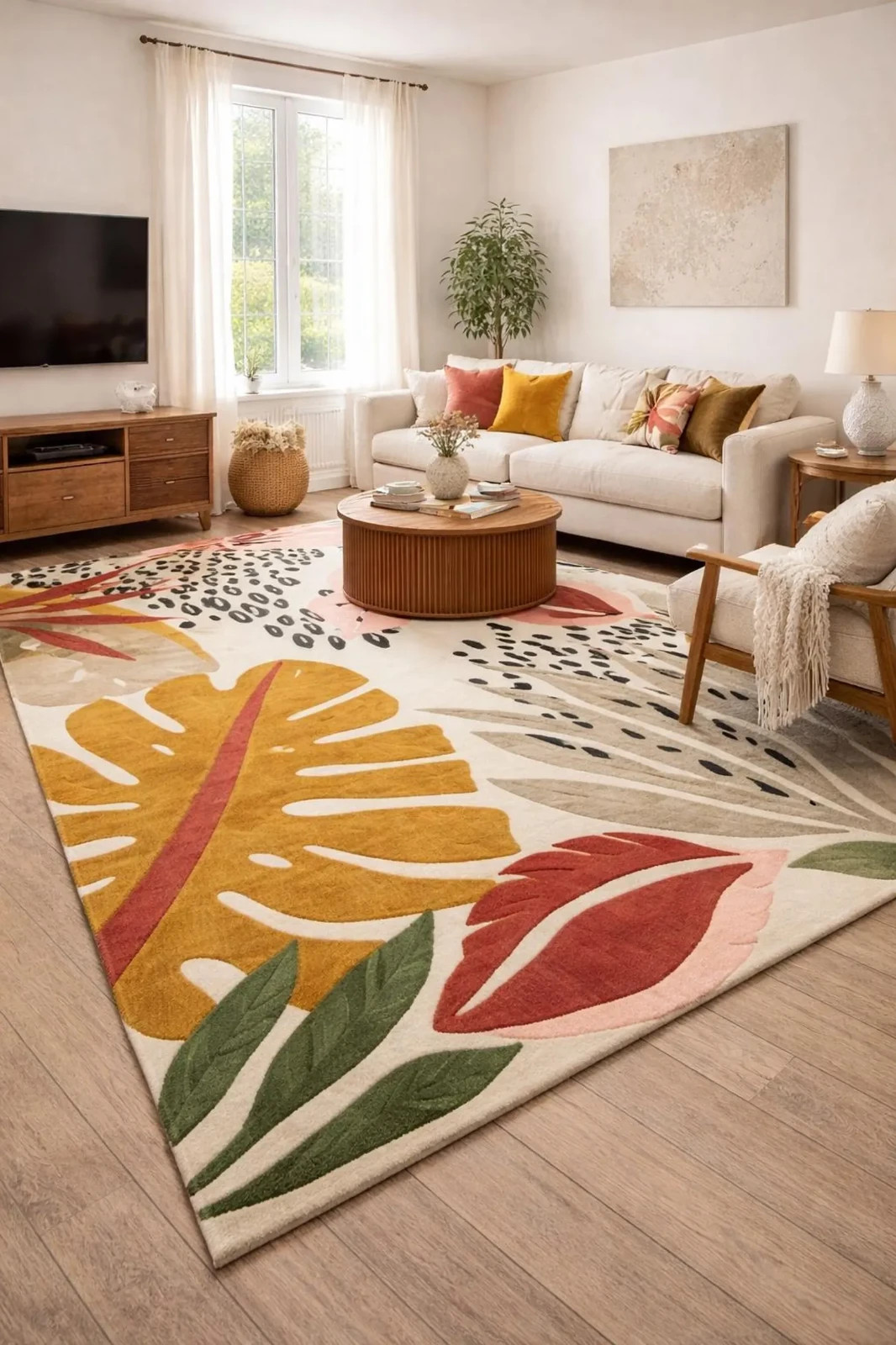 5×7 and-Tufted Botanical Art Rug with Pencil Carving – 12 mm Plush Pile | Modern