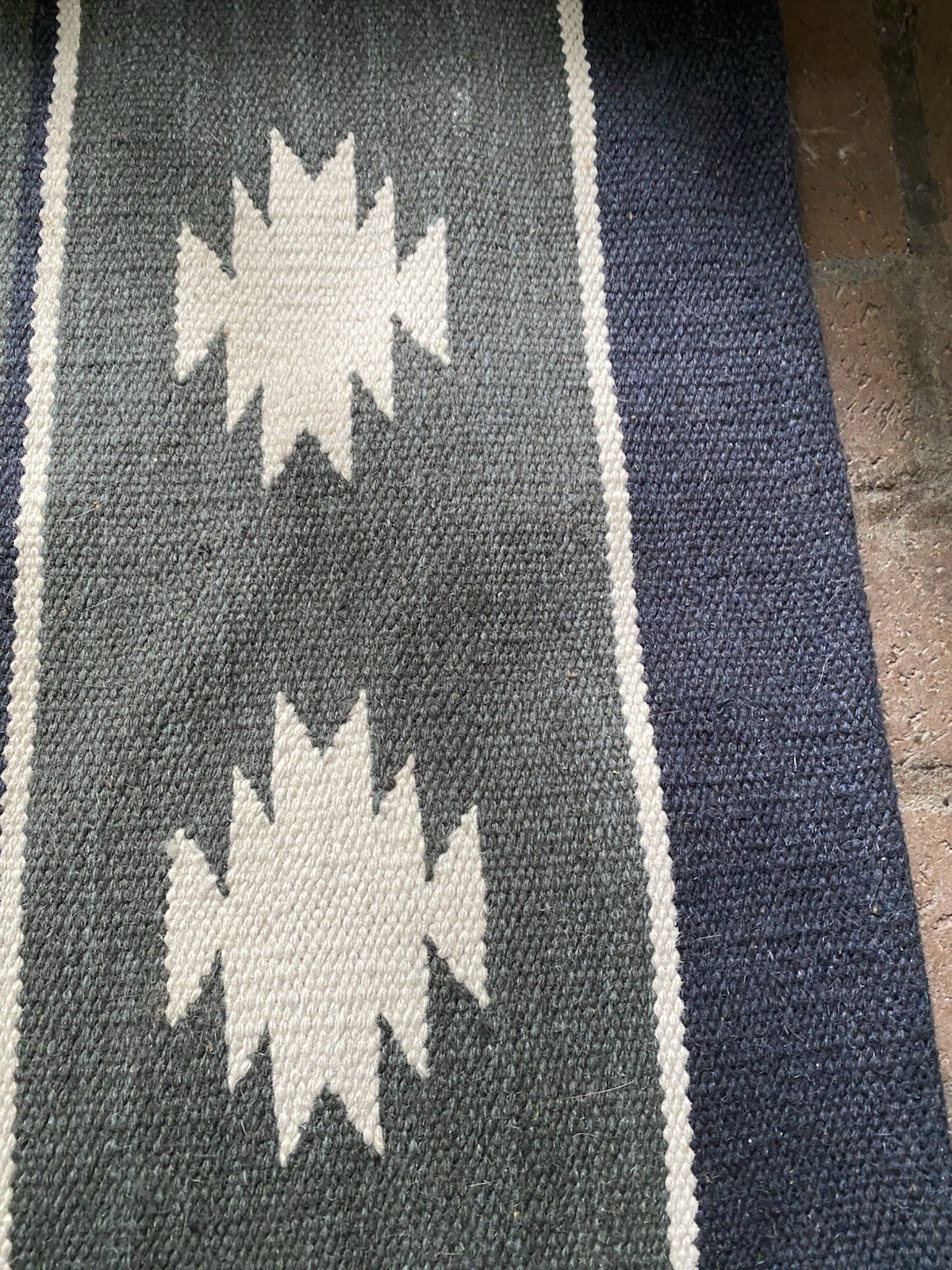 Small Dhurrie Rug Geometric Indian Kilim Wool Blend Gray Flat Weave Woven 21×34