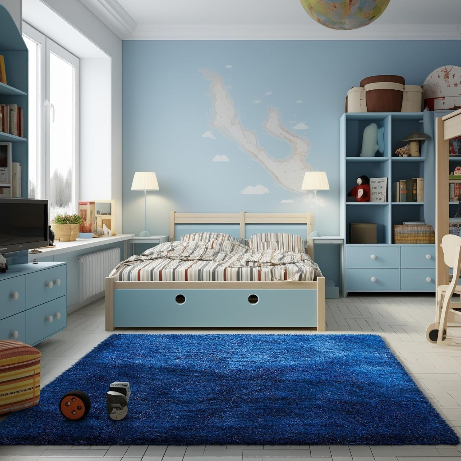 Blue Rug, Boys 4×6 Rugs for Bedroom Royal Dark Blue Carpet Nursery Aesthetic, Ki