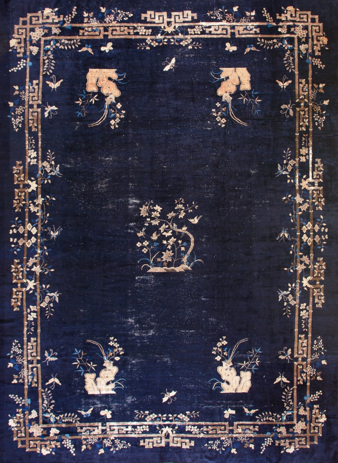 13×19 Rare Antique Chinese Art Deco Handmade Rug Museum Quality Blue c.1870