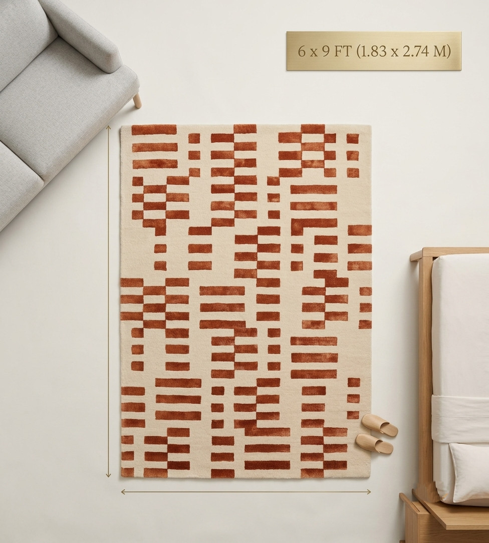Hand-Tufted Rust Wool Area Rug Handmade Luxury Carpet for Bedroom Home Decor