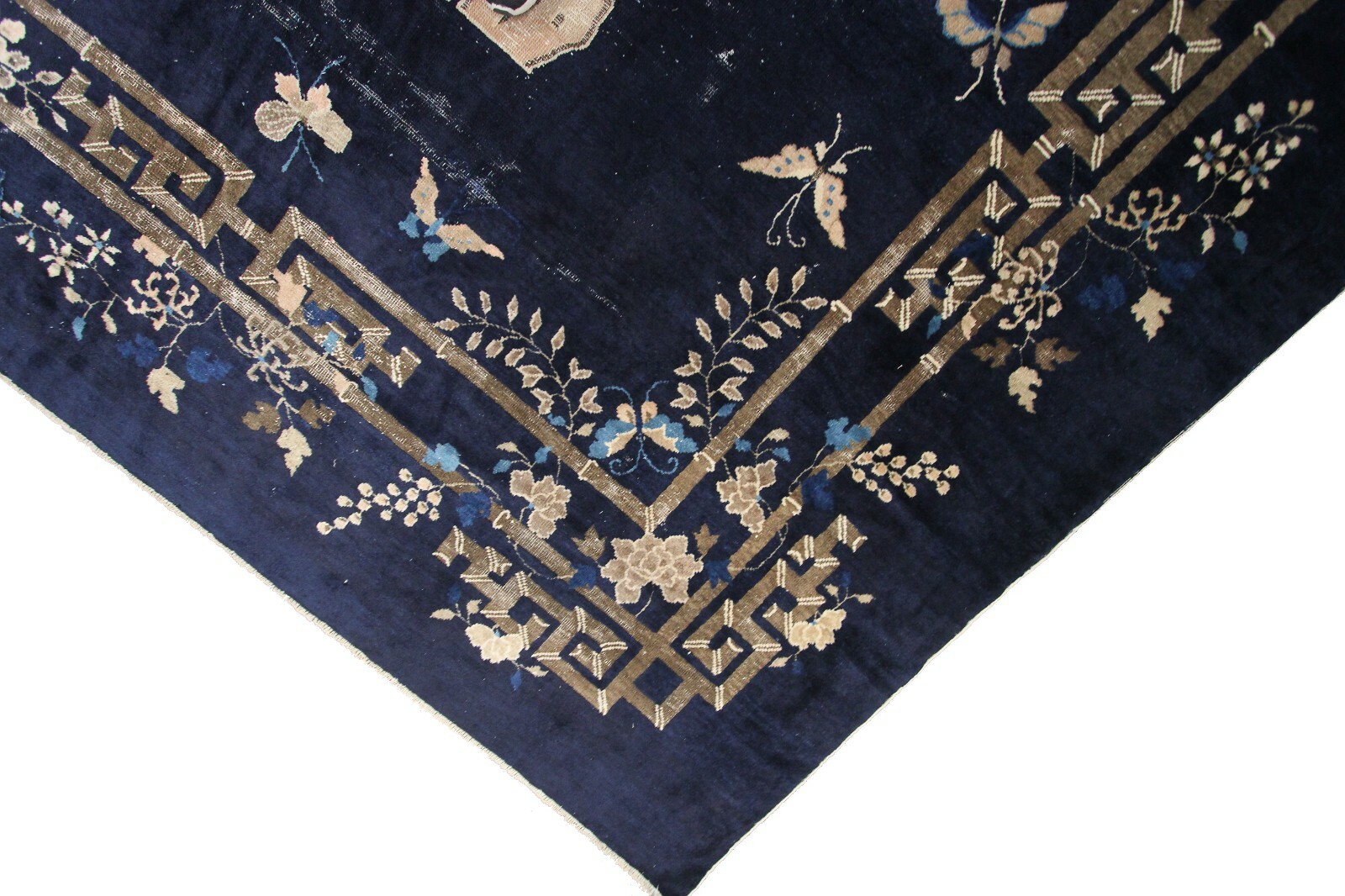 13×19 Rare Antique Chinese Art Deco Handmade Rug Museum Quality Blue c.1870