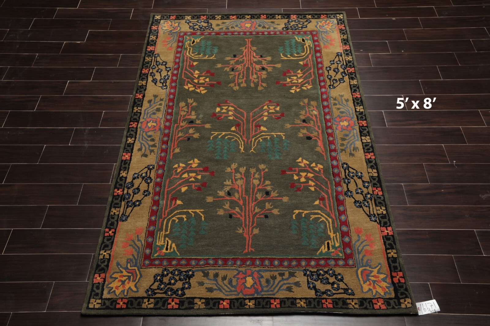 Donegal Arts & Crafts Handmade 100% Wool Area Rug Dark Gray/Green 5′ x 8′