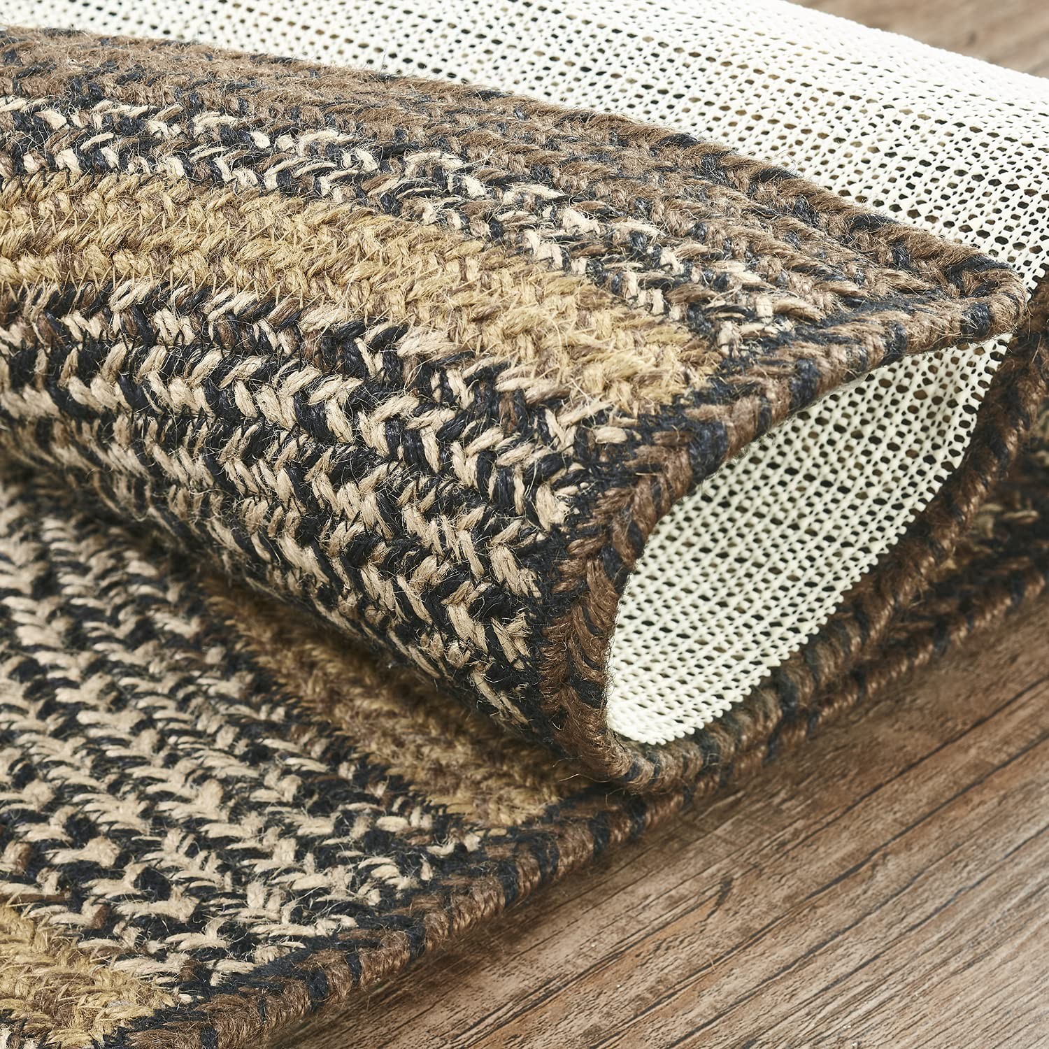 VHC Brands Espresso Rug with PVC Pad, Jute Blend, Half Circle, Brown Black Tan W