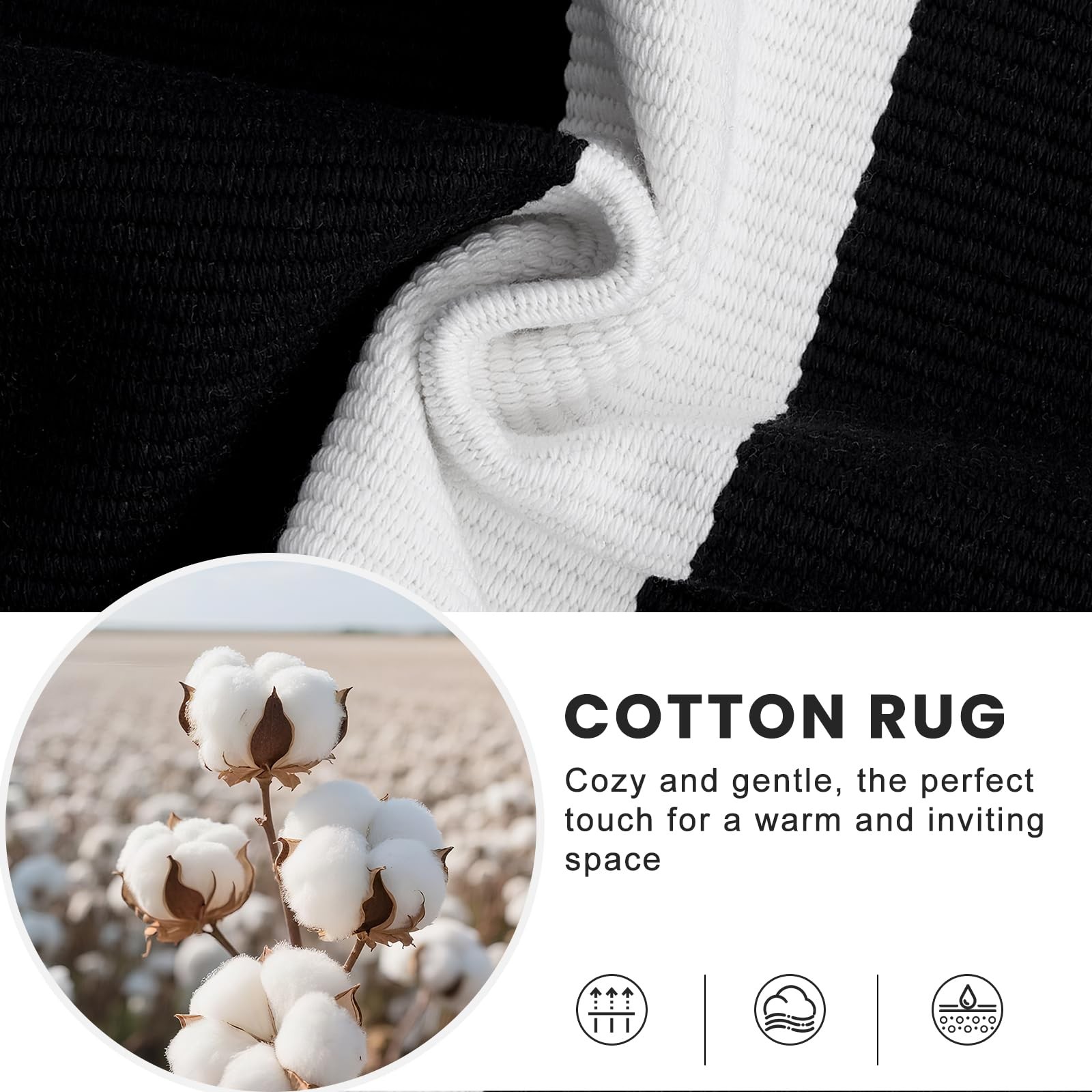 Black and White Striped Rug 2’4″ x 3’7″ (27.5″ x 43″) – Washable Cotton Indoo…