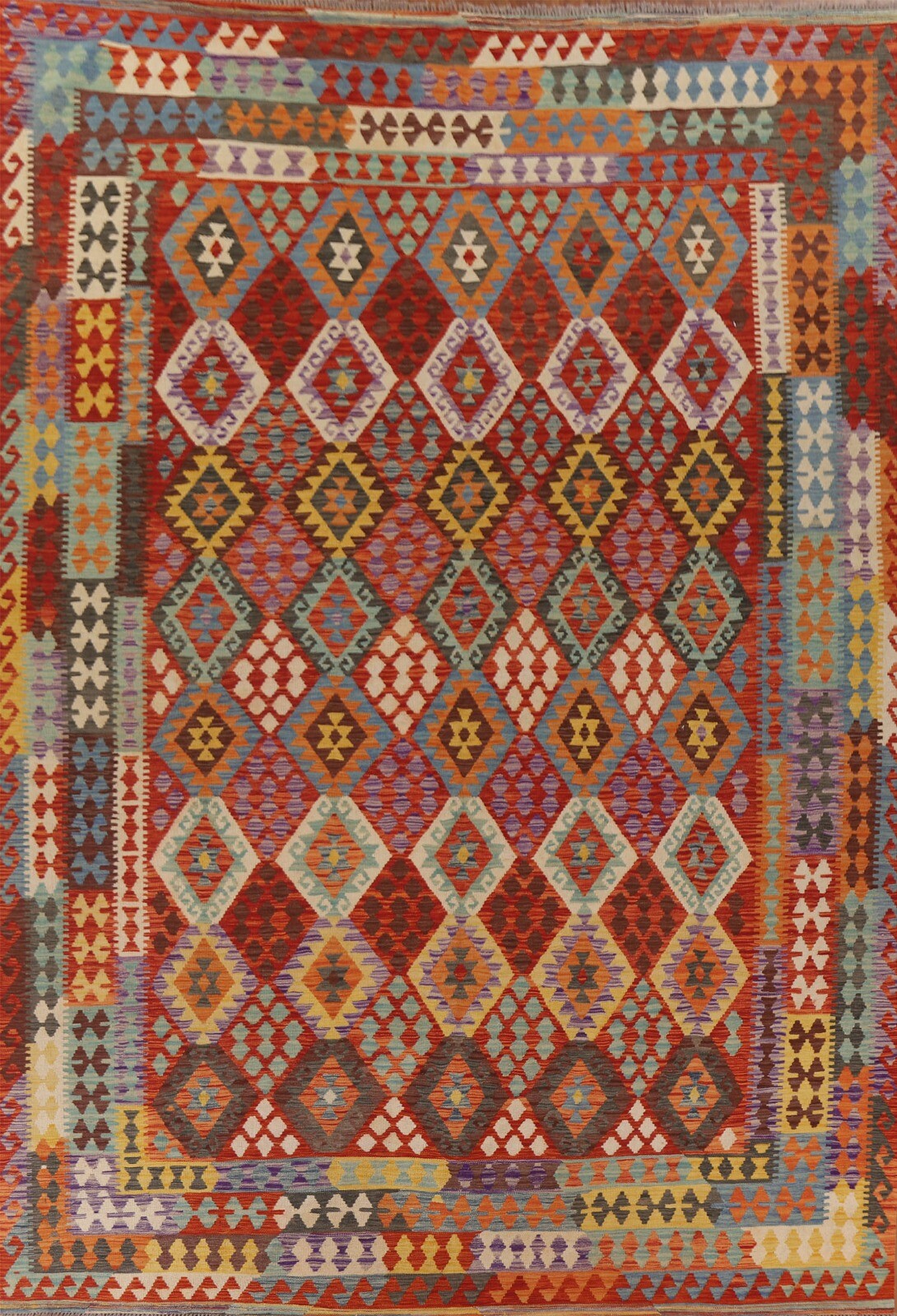South-western Tribal Geometric Reversible Kilim Hand Woven Wool Area Rug 10’x13