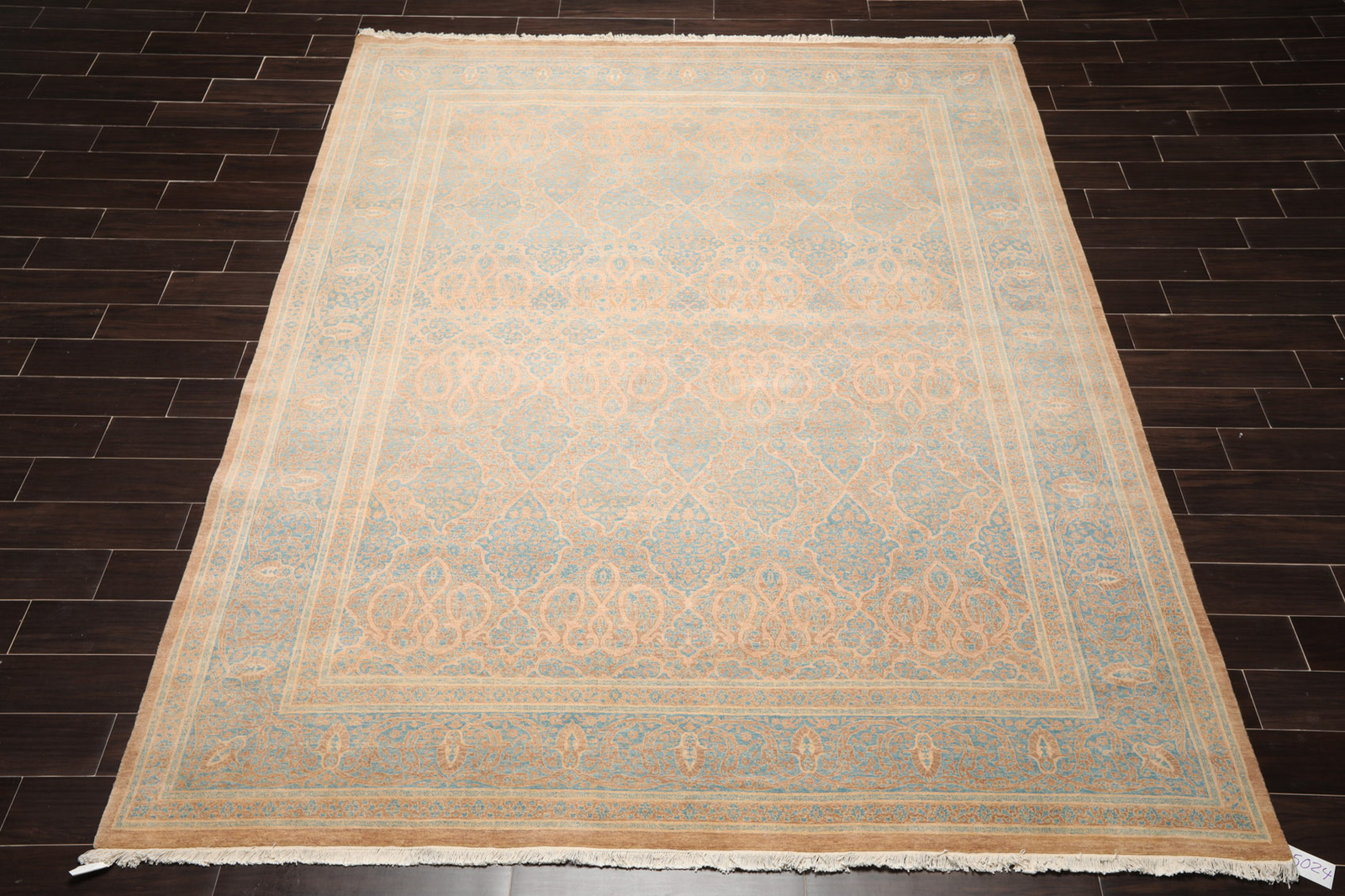 8’1” x 10′ Hand Knotted 100% Wool Pak-Parsian 16/18 300 KPSI Area Rug Blue Tan