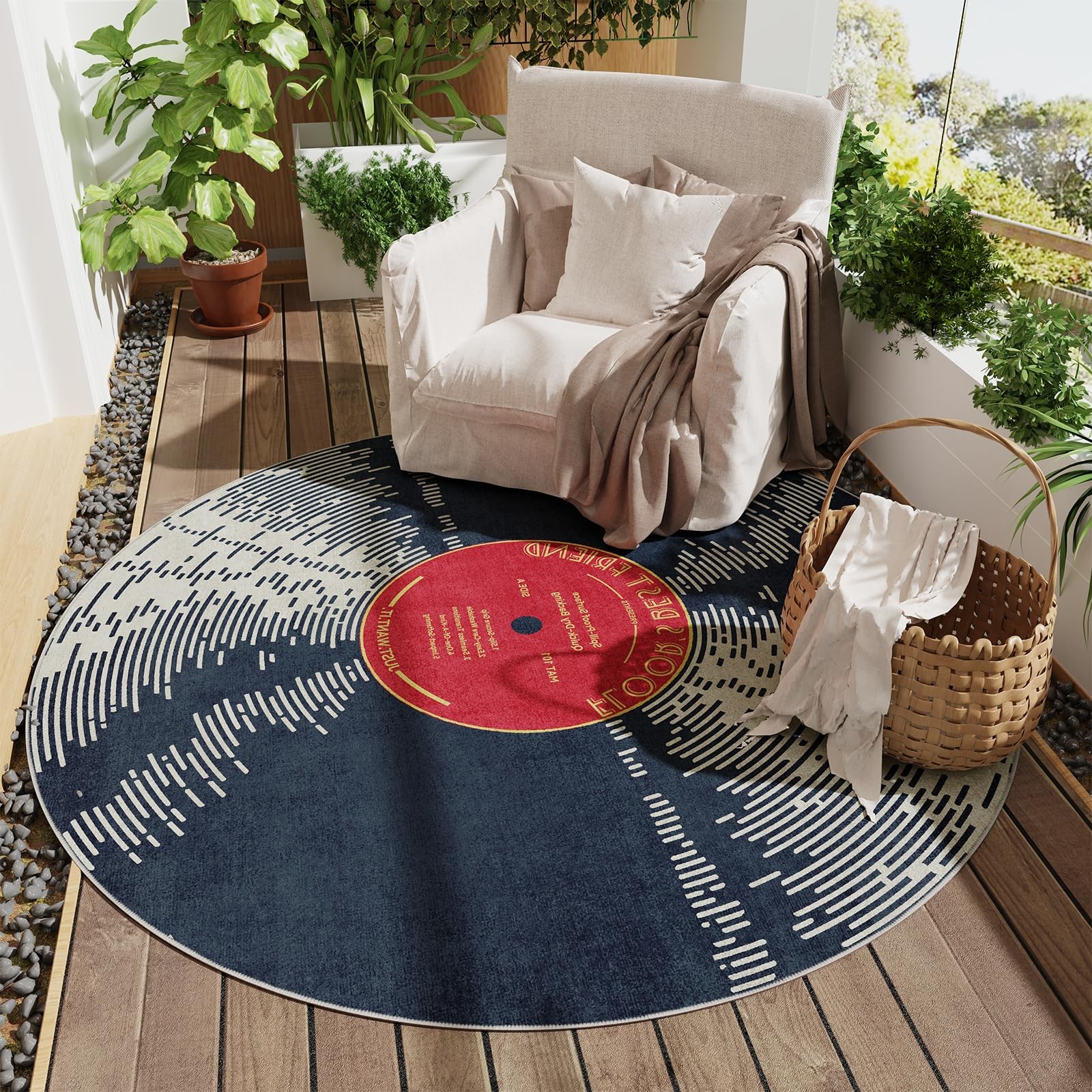 Gtry Vinyl Record 5Ft Round Rug Non-Slip Round Area Rug For Living Room Bedroom