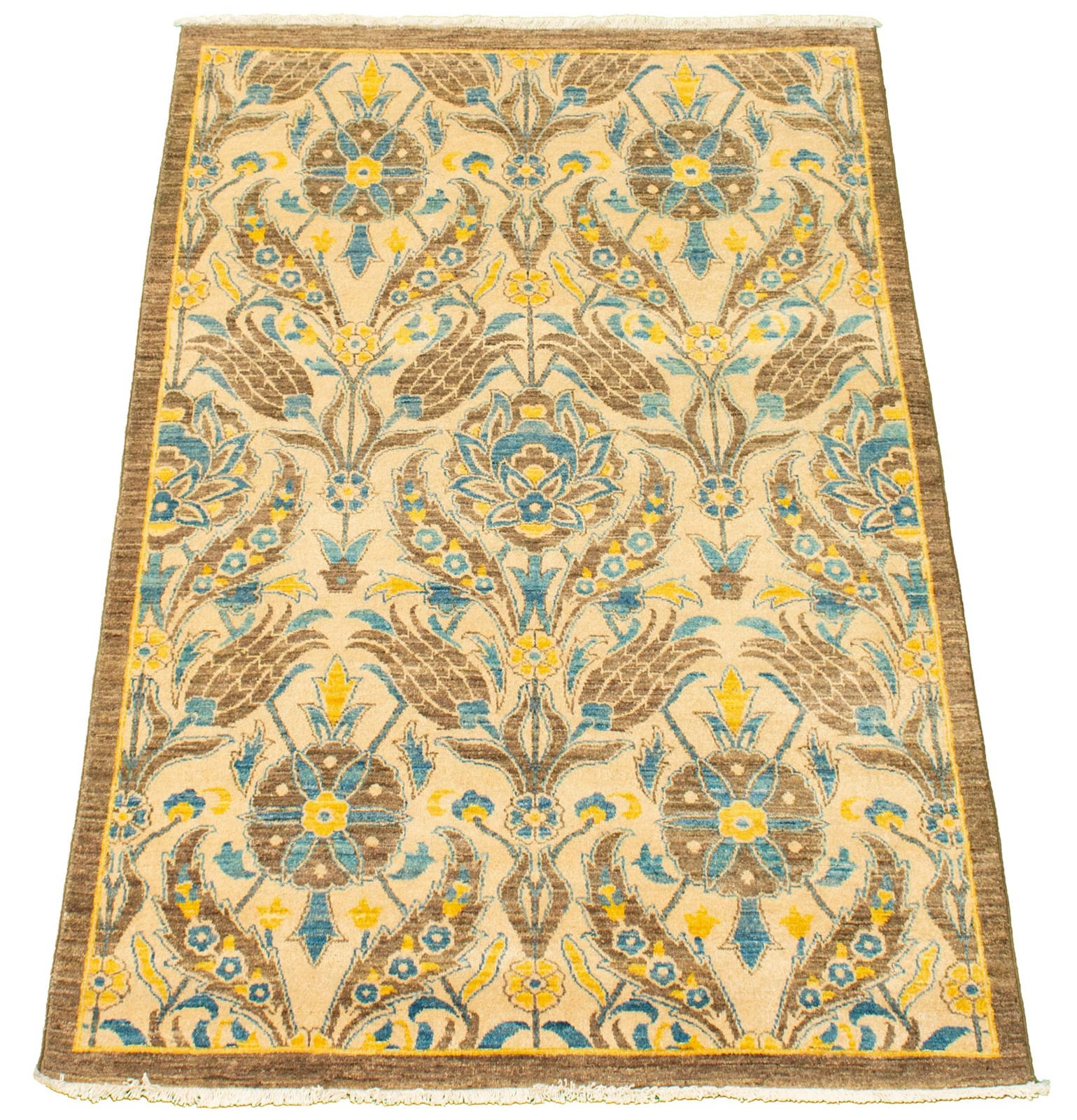 Traditional Beige Hand-knotted Area Rug 3’11” x 6’0″ Oriental Wool Carpet
