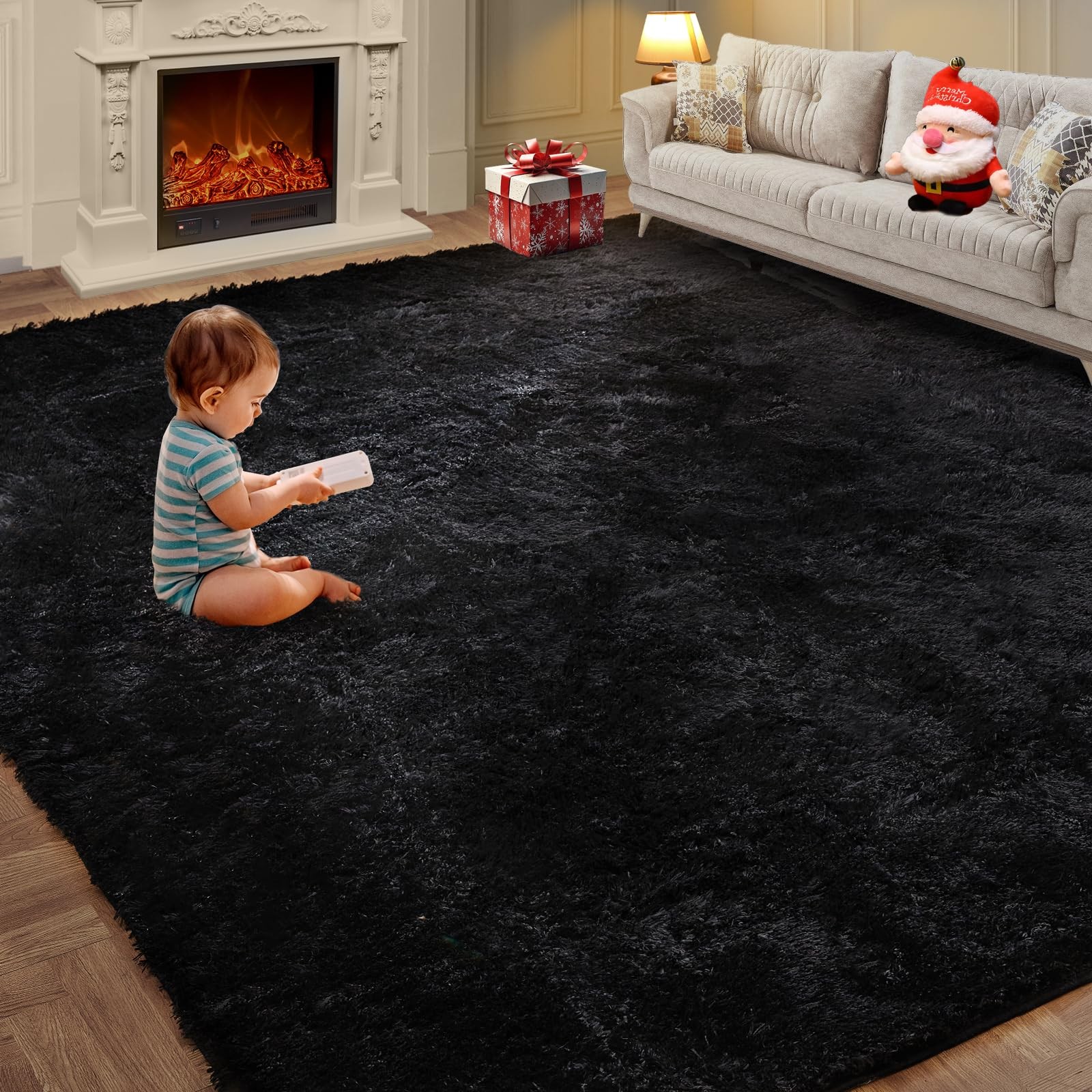 KNZE Super Soft Area Rugs for Living Room 5×7 5′ x 7′ (Rectangular), Black