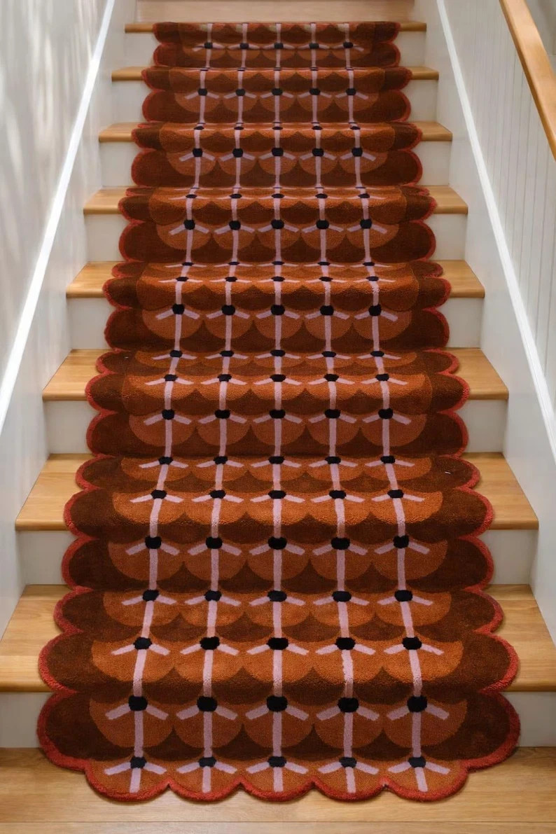 Handmade New Modern Abstract Brown Wool Runner Rug, Hand Tufted Carpet