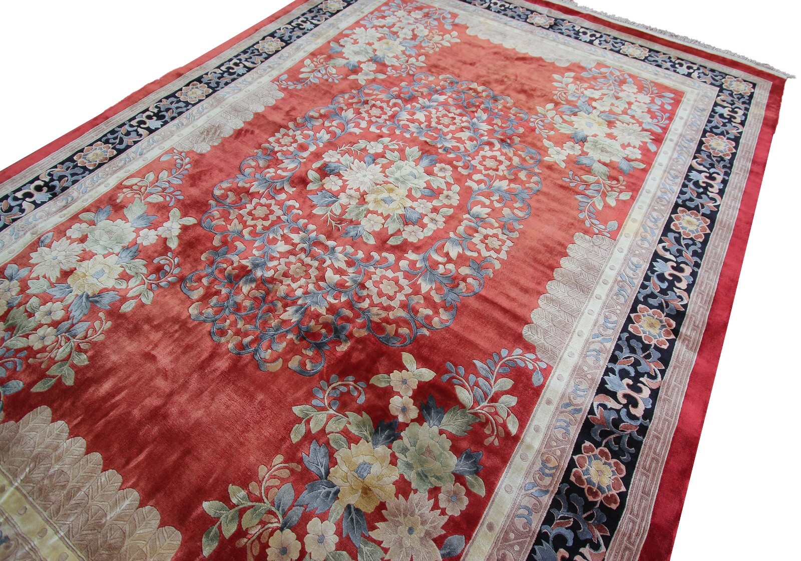 8×11 Rare Vintage Art Deco Chinese Handmade Silk Area Rug Art Nouveau Pink