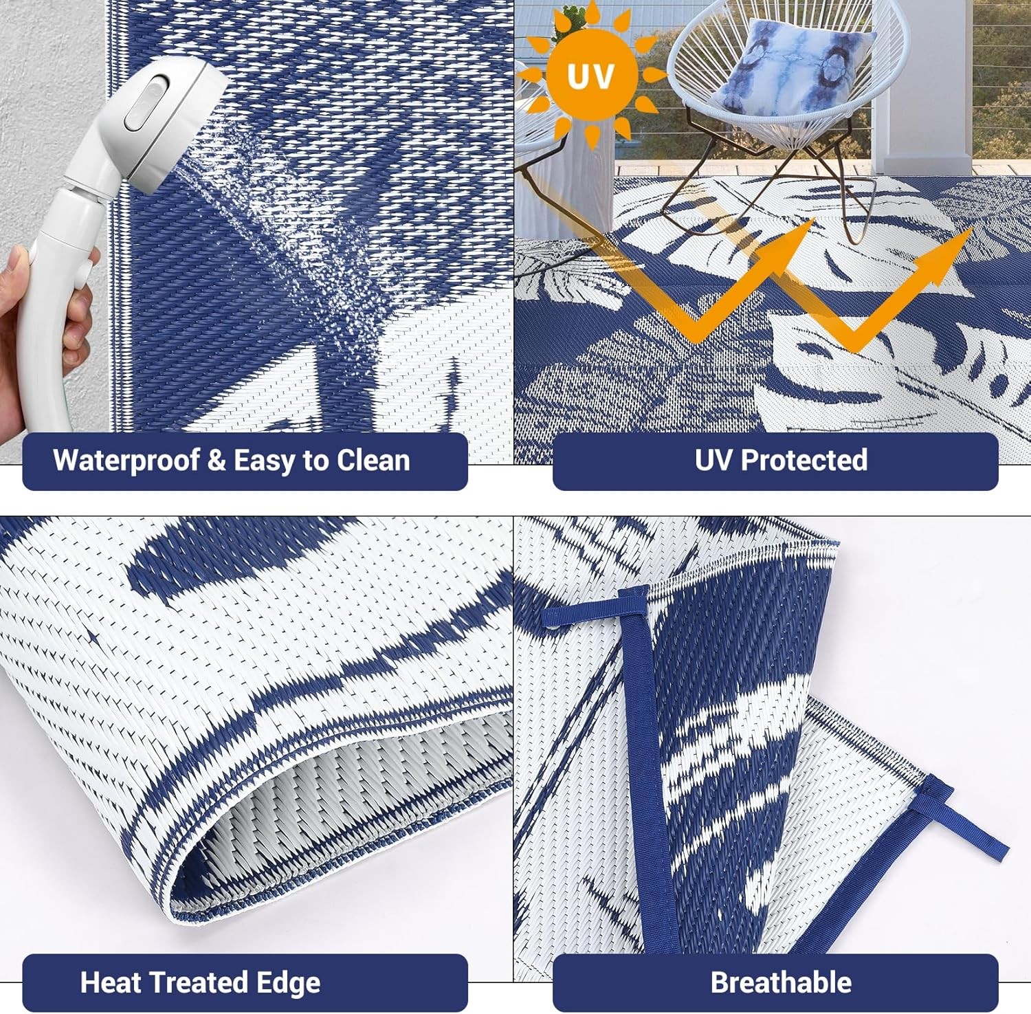 8x10FT Indoor Outdoor Rug Waterproof Plastic Tropical Leaves Patio Carpet RV Mat