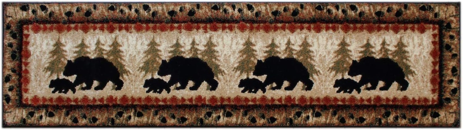 Cabin Lodge Area Rug Bear and Cub Scene 2 Feet X 7 Feet 3 Inch Runner