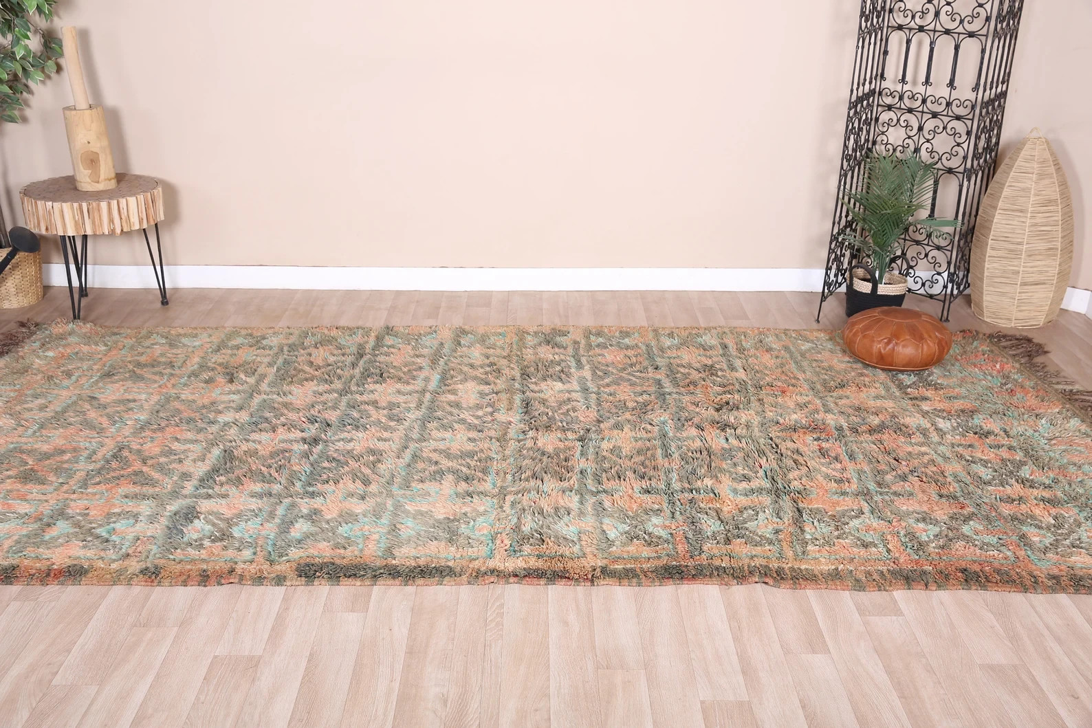 Vintage Moroccan Rug Box Design Multicolor Handmade Area Rug & Carpet.