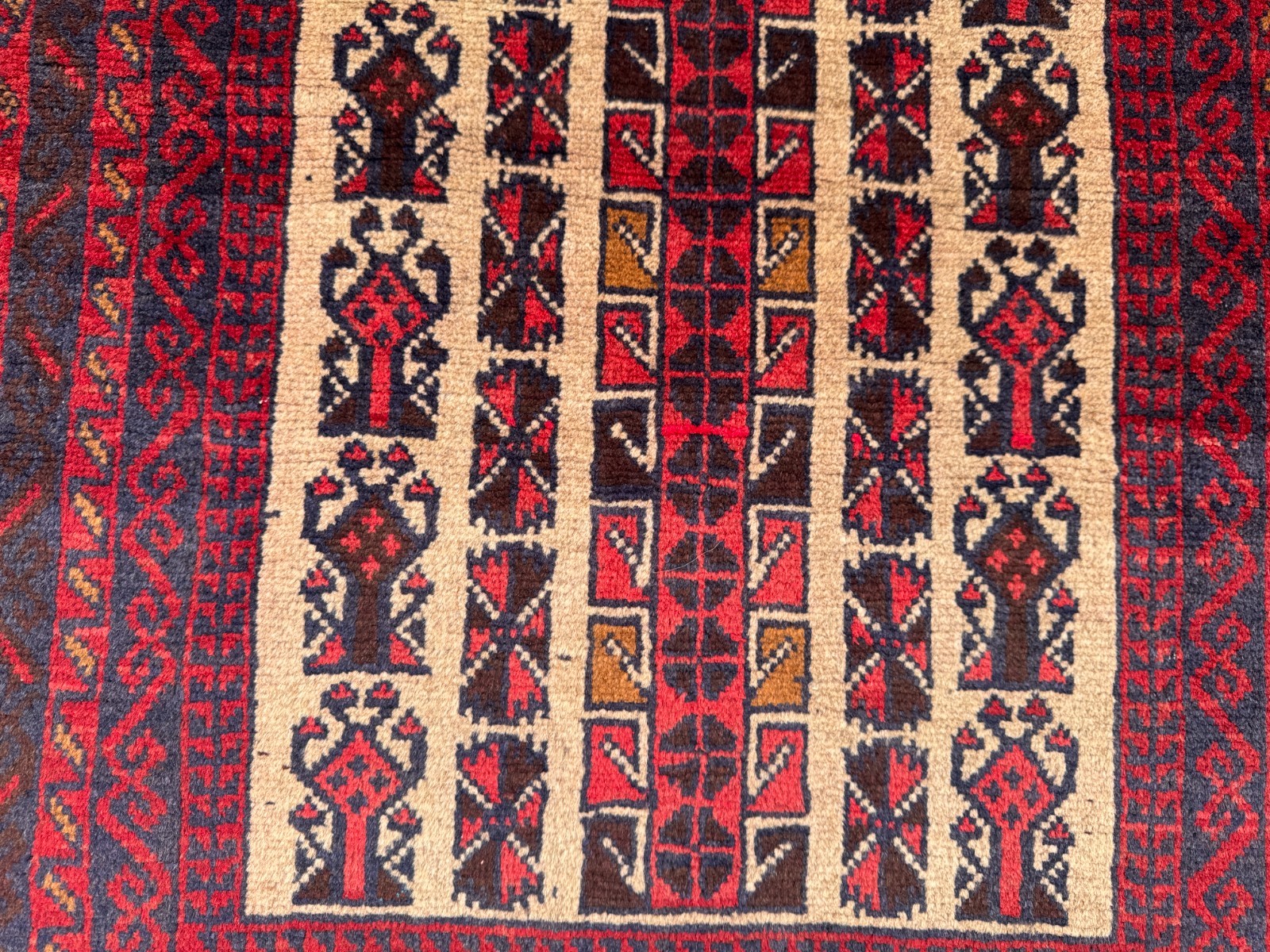2’8 x 4’6 Ft Afghan Baluchi Tribal Rug Handmade Tree Motif Geometric Panel Nomad