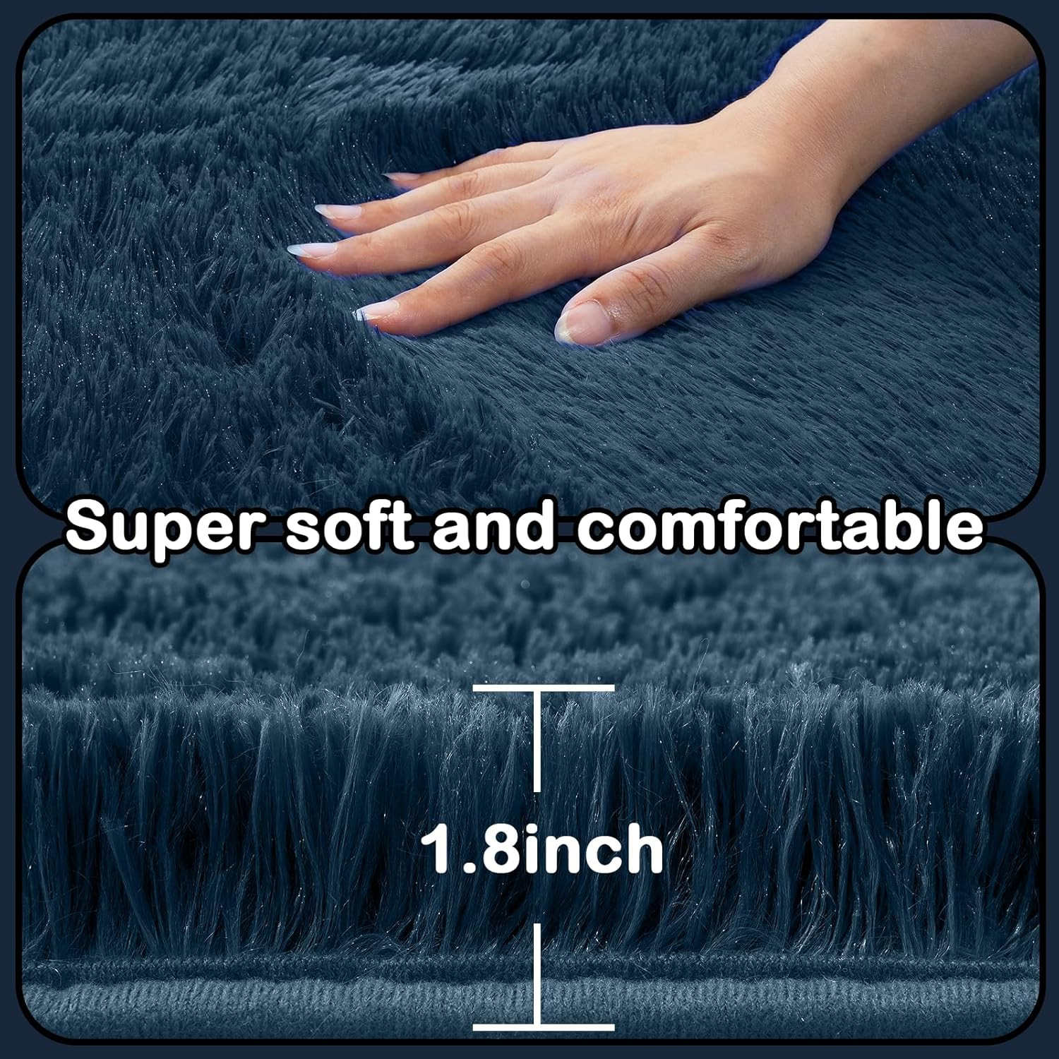 Navy Blue 10×14 Shag Area Rug – Soft Modern Carpet for Living Room
