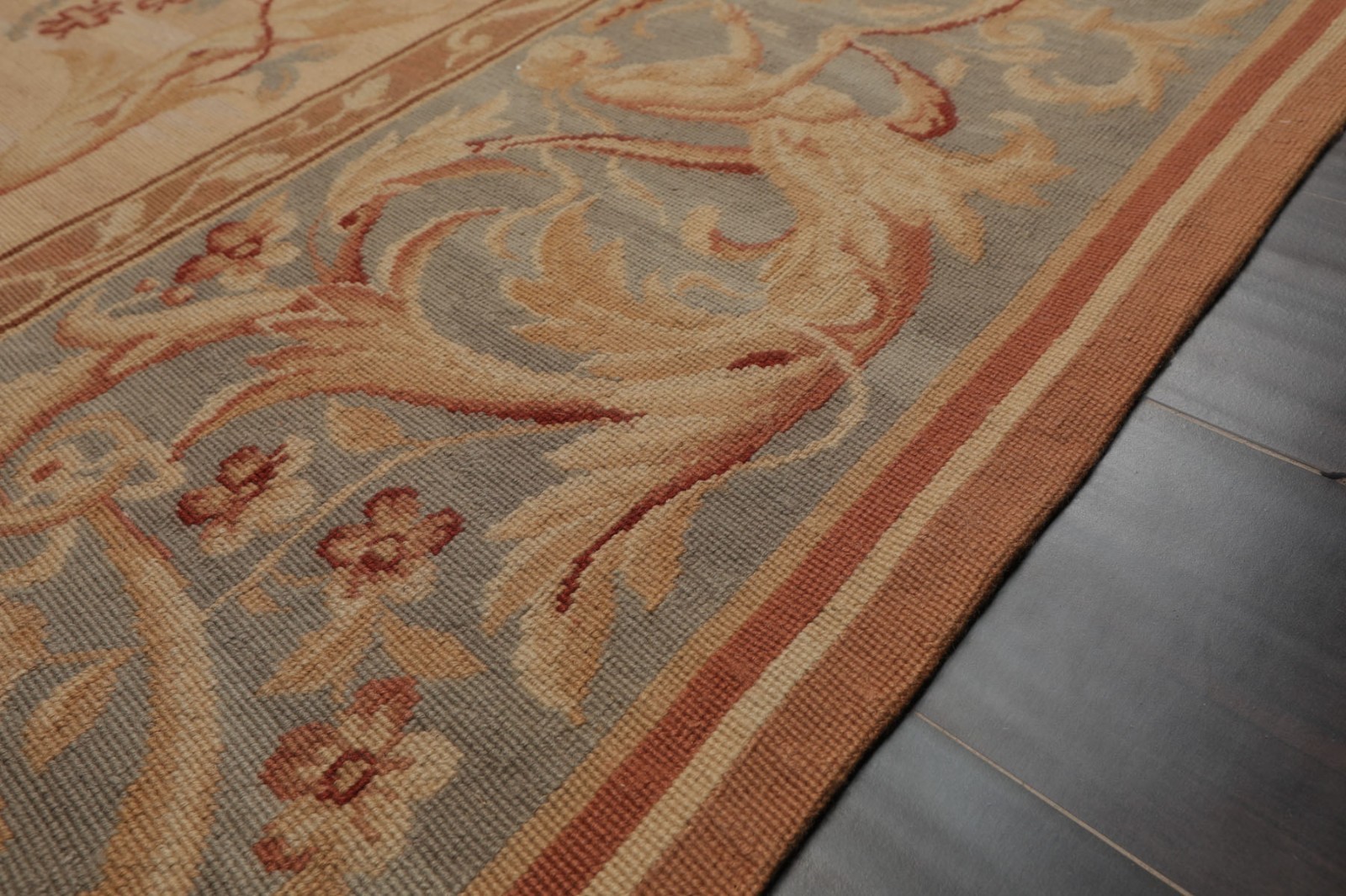 7’6”x9’6″ Beige Hand Woven French Aubusson Needlepoint Classic Design Wool Rug