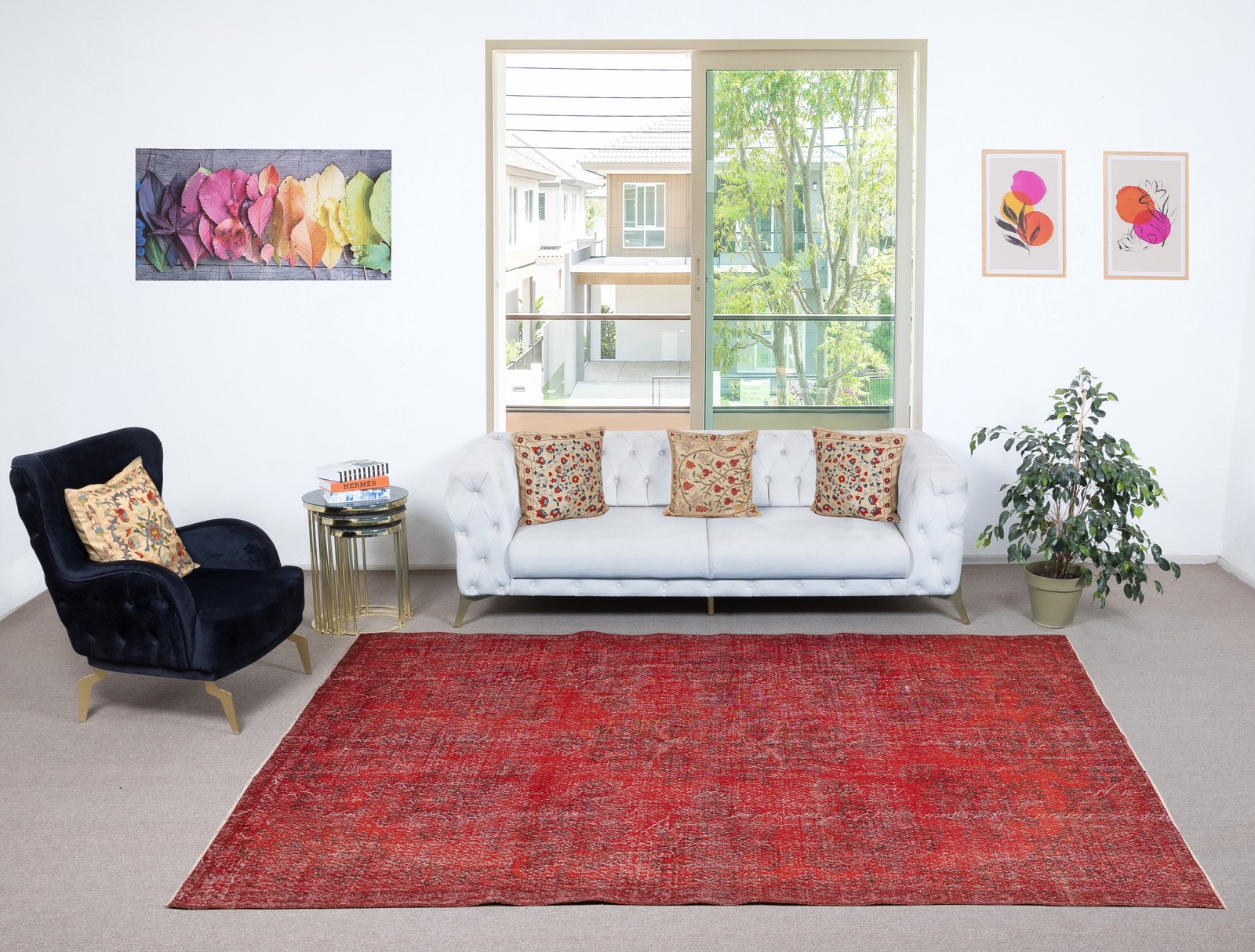 7×10.6 Ft Red Overdyed Vintage Rug, Handknotted in Turkey for Modern Interiors