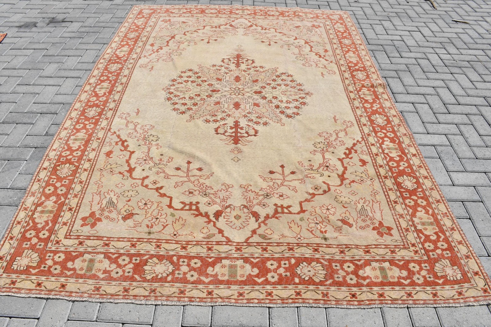 Vintage Turkish Rug 6,46×9,3 ft (197×283 cm), Red Ombré Wool Rug