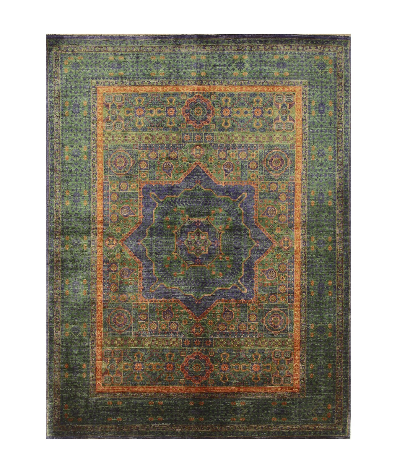 5 x 7 ft Green Mamluk Afghan Hand Knotted Medallion Area Rug