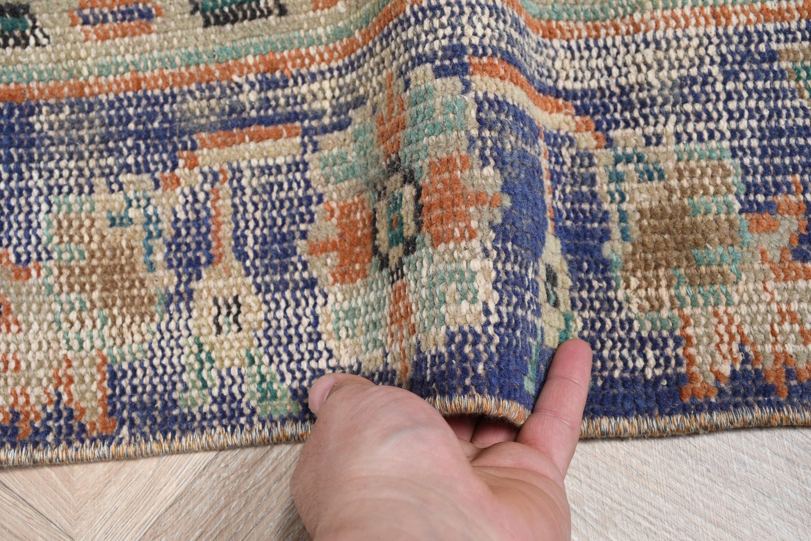 Vintage Turkish Rug, 5,2×8,2 ft Large Rug, Orange Blue Oriental Rug
