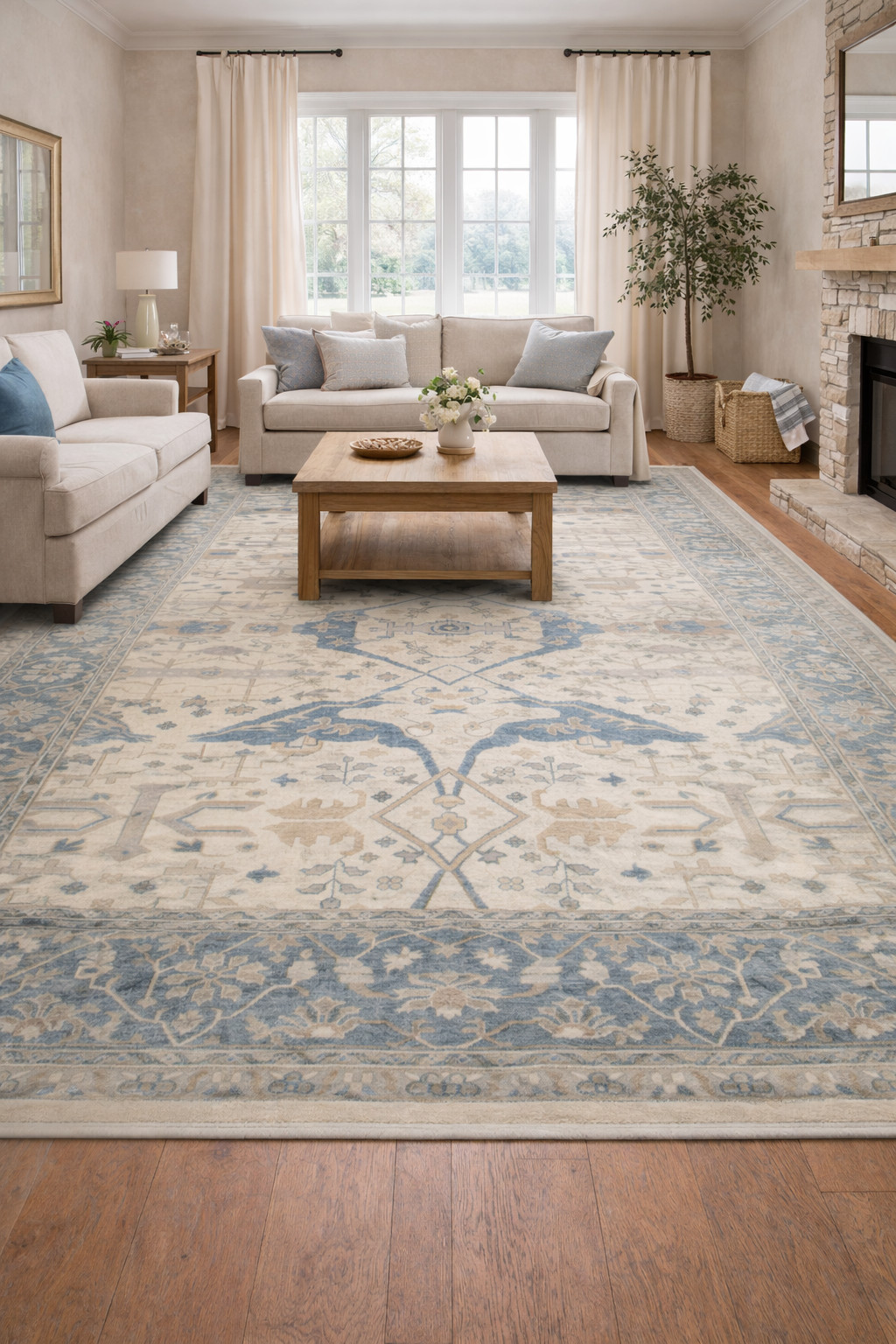 Hand-Knotted Floral Palatial Oushak Rug Oversized Oriental Decor Carpet 12X18 ft