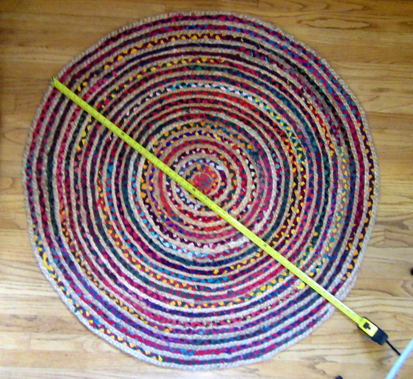 Round Rug 4′ x 4′ Jute & Cotton Braided Rug – Bright Multicolor Farmhouse