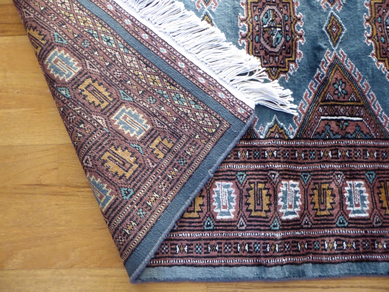 Silk and Wool Bokhara Rug 31 inches by 58 inches, handmade