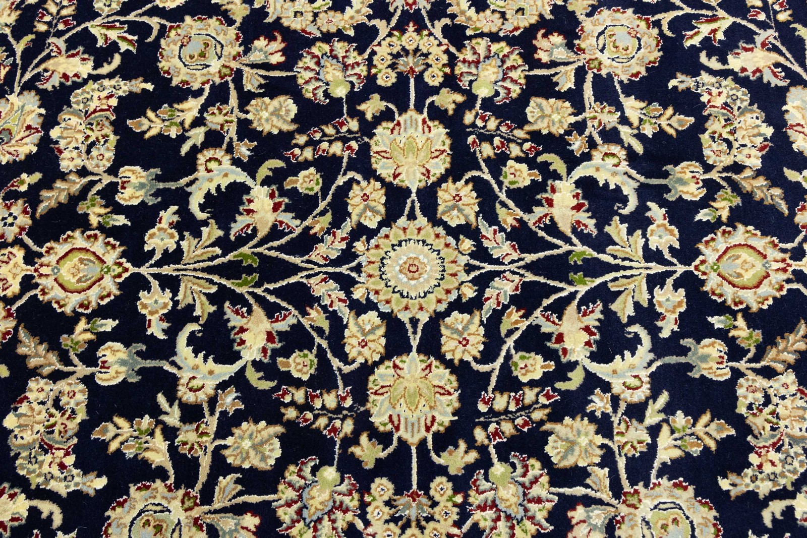 Dark Navy Floral Design Hand-Knotted 6×9 Indo-Nain Oriental Rug Bedroom Carpet