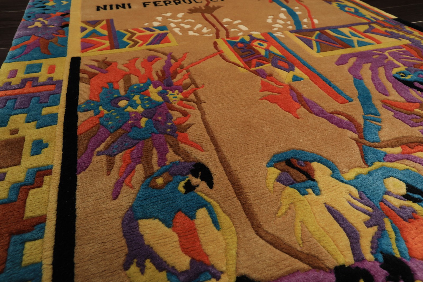 4×6 Hand-Knotted New Zealand Wool Tan Tibetan Modern Nini Ferrucci Pictorial Rug