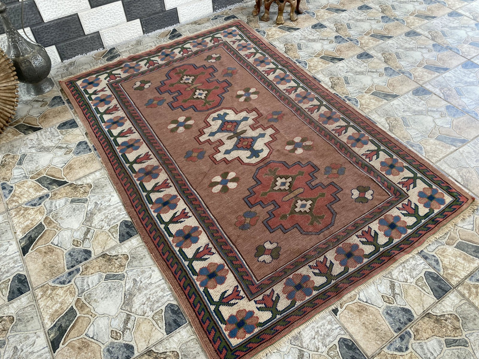 Turkish Kurdish Vintage Rug | 4.3 x 6.5 ft | Handwoven Anatolian Tribal Geometri