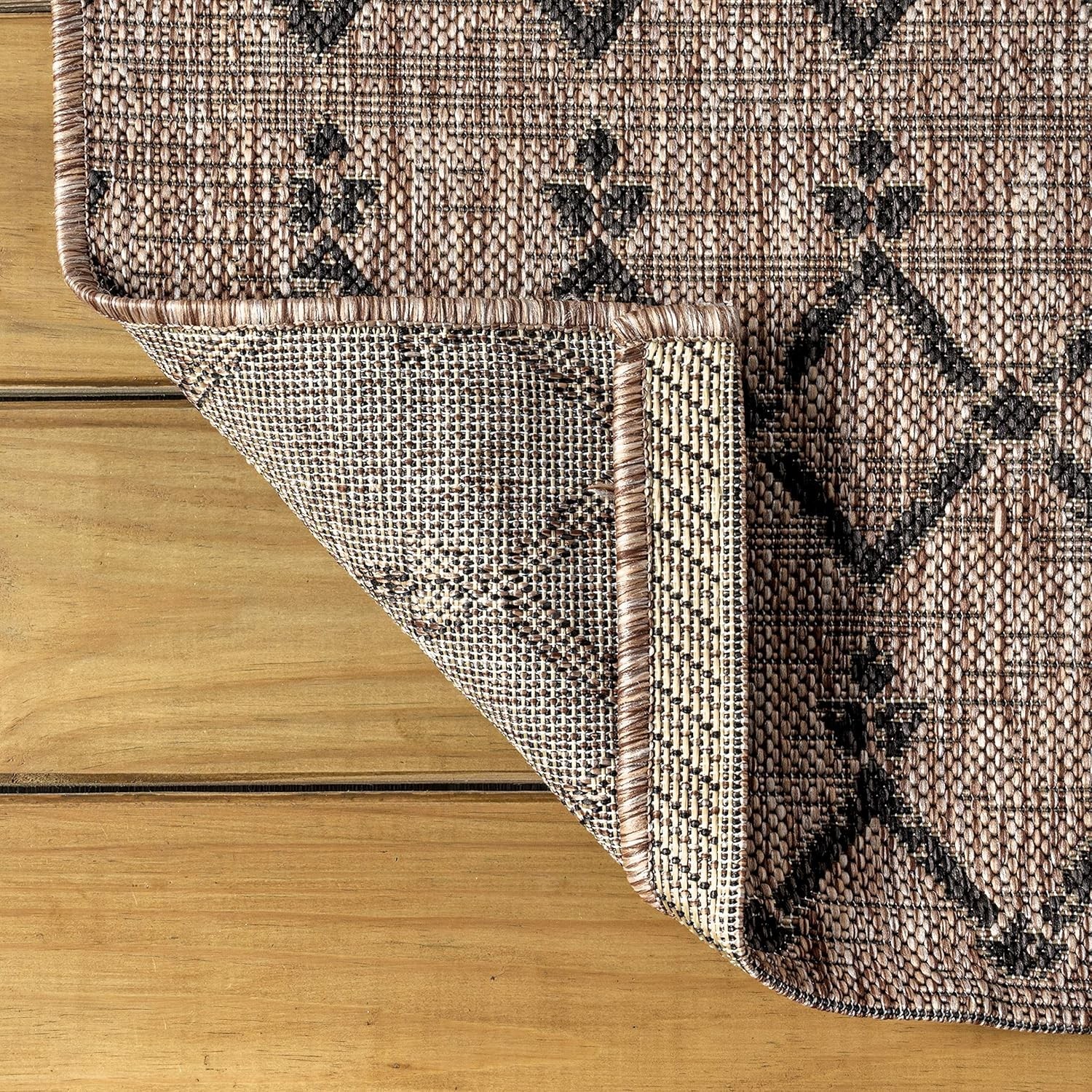 Moroccan Geometric Indoor Outdoor Area Rug 8X10 Natural/Black, Ourika Texture…