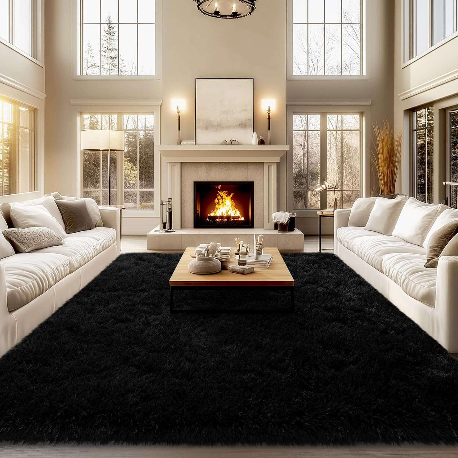 Soft Black Shag Rug 9×12 – Plush Area Carpet for Living Room & Bedroom Decor