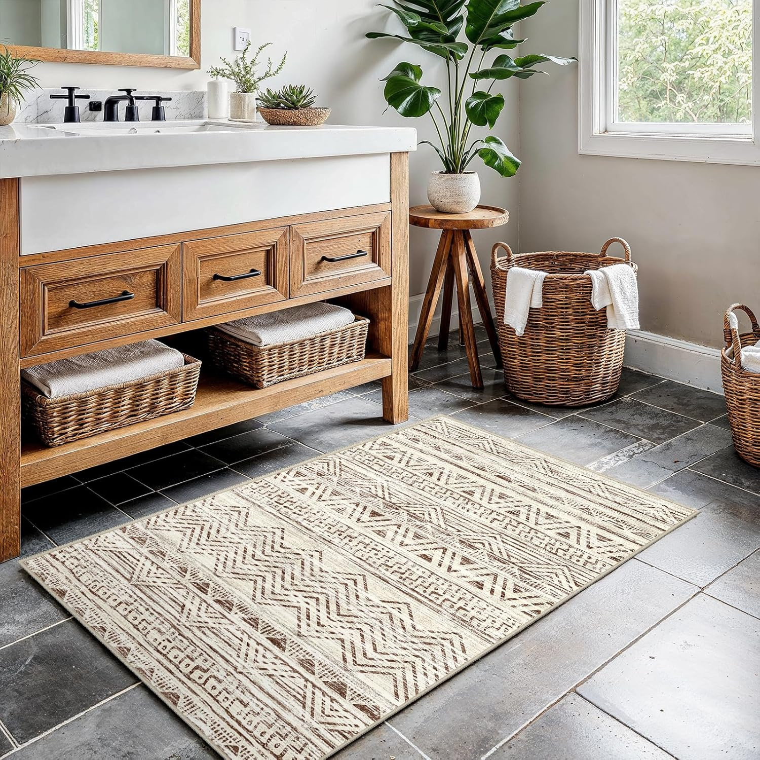 Ksrau 2X3 Area Rug Washable Moroccan: Non Slip Front Door Throw Rugs Beige |