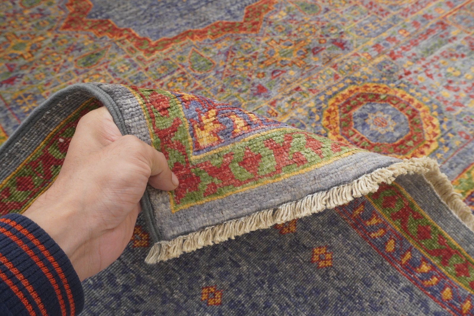 5×7 ft Gray Mamluk Afghan Hand Knotted Wool Medallion Rug