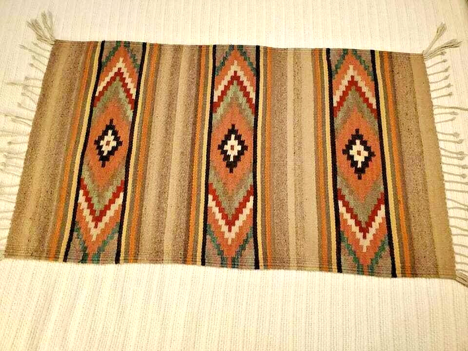 Zapotec Rug Multi-Color-Mauve 38″x22.5″ Vintage Collectible Mexico