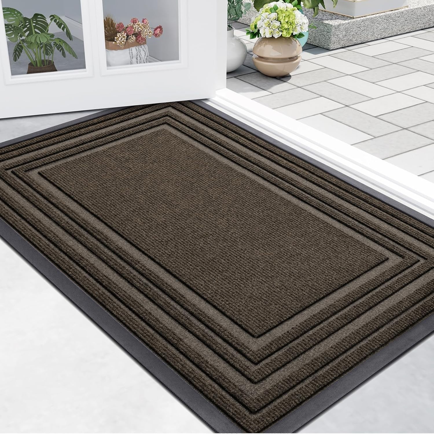Buganda 24×36 Door Mat Indoor Outdoor Brown Welcome Mat Washable Entryway Rug