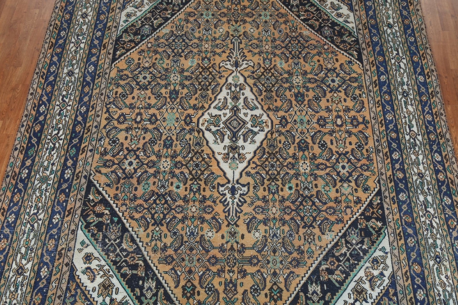 Vintage Muted Hamedan Hand-knotted Area Rug 9×11 ft Evenly Low Pile Wool Carpet