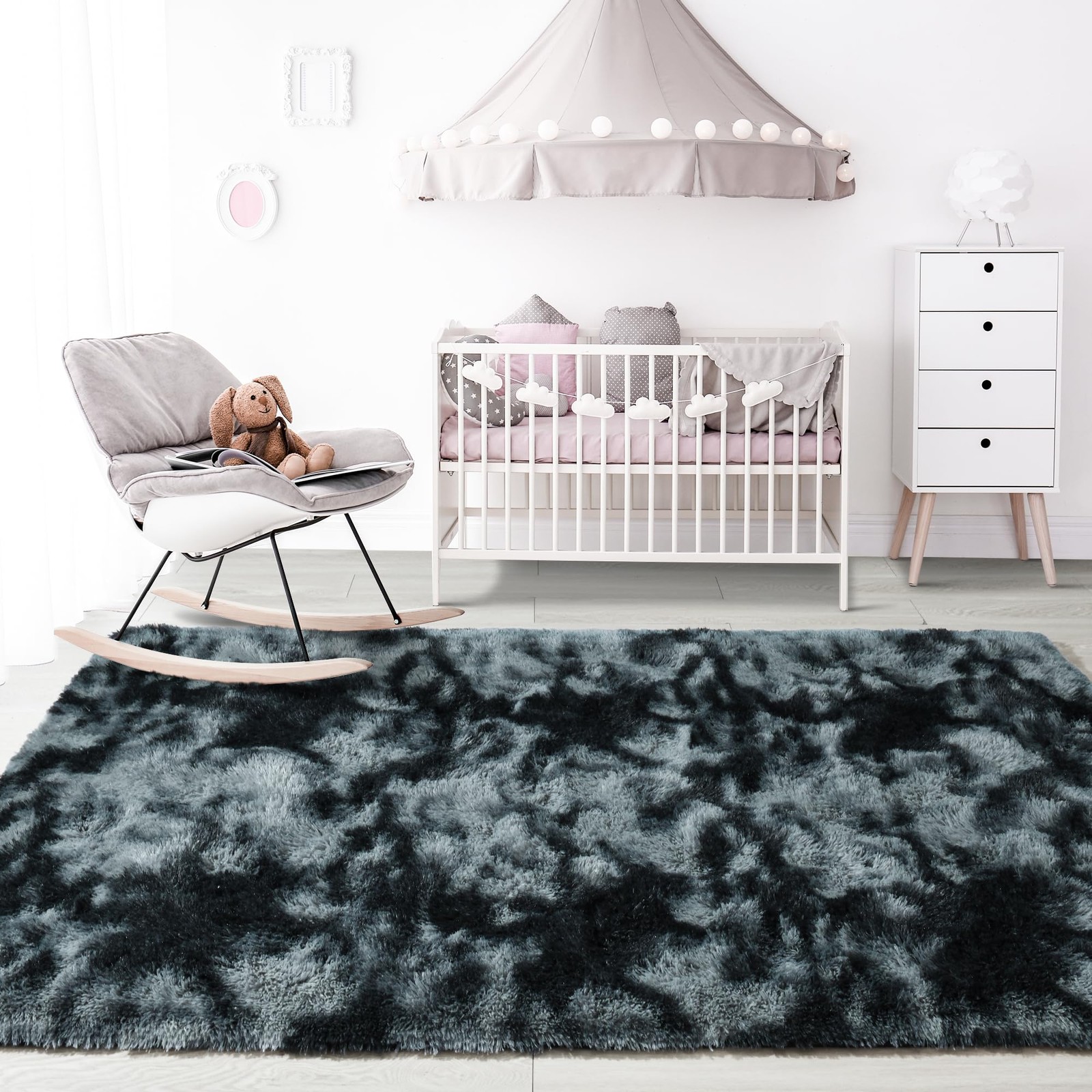 Noahas 6×9 Tie-dyed Black Grey Area Rug