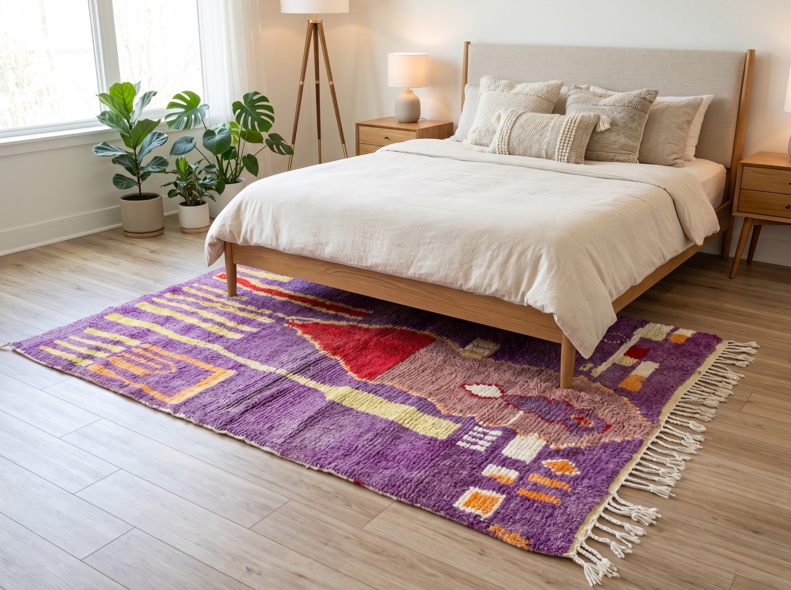 Handwoven Moroccan Beni Ourain Wool Rug Purple Shaggy Berber Carpet Custom Size