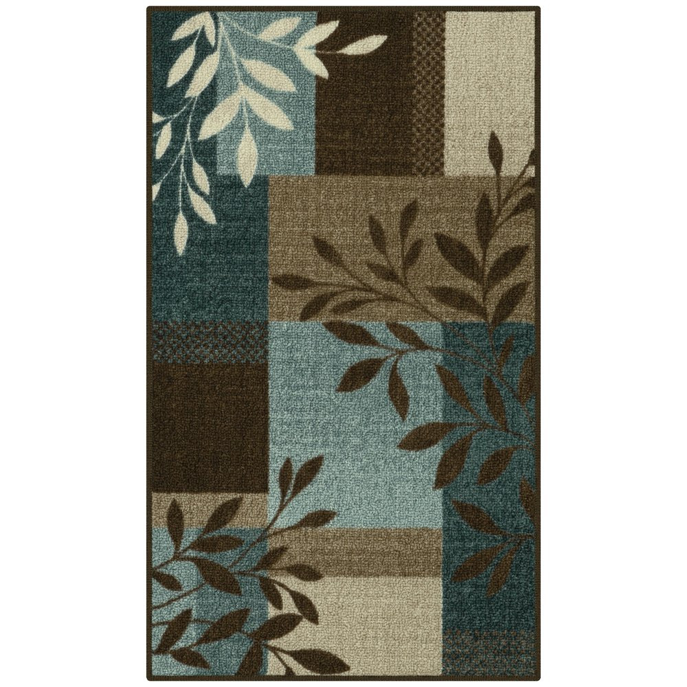 AREA RUGS Traditional Leaf Block Blue Brown Print Multiple Sizes