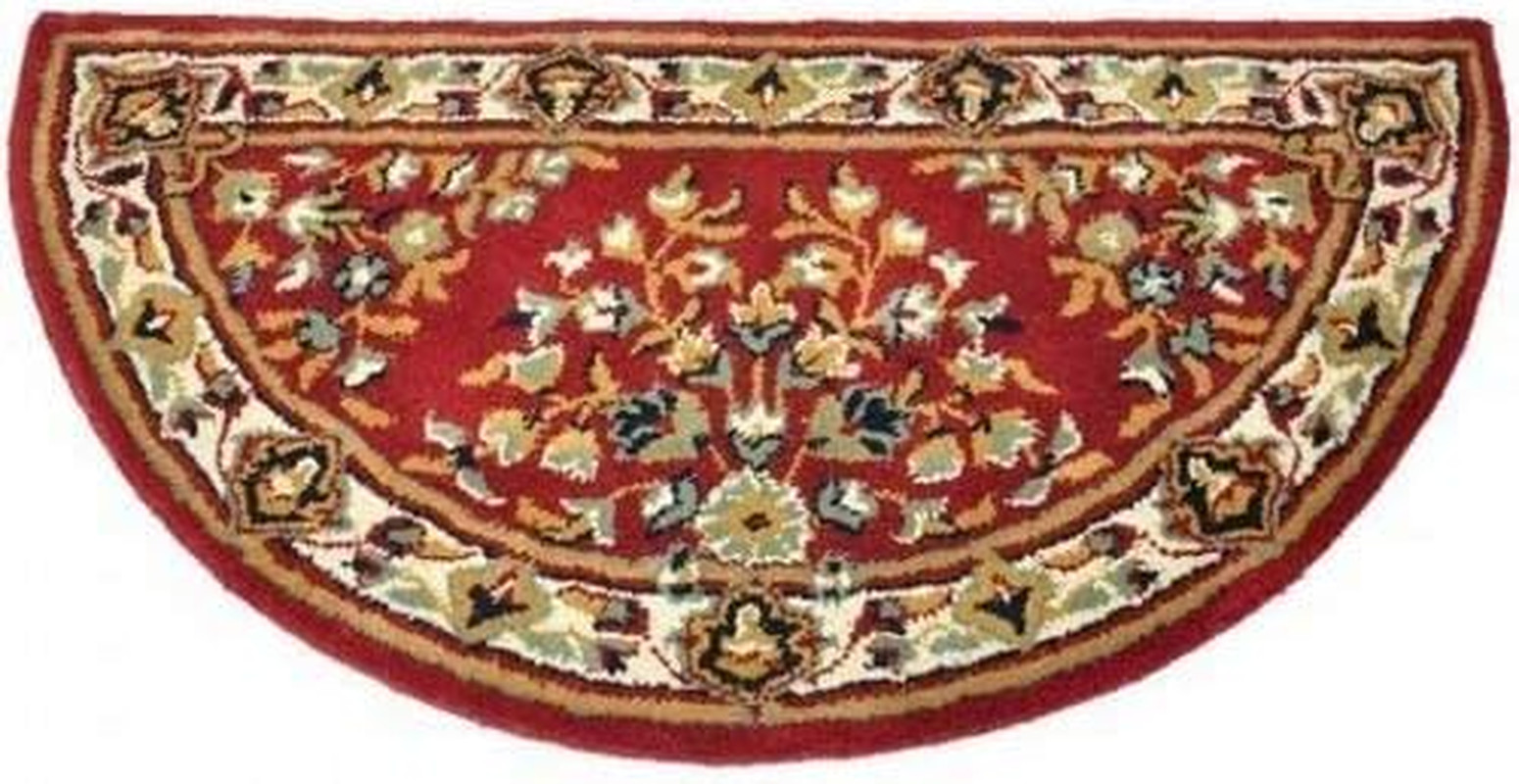 Burgundy Oriental Wool Hearth Rug, Half Round