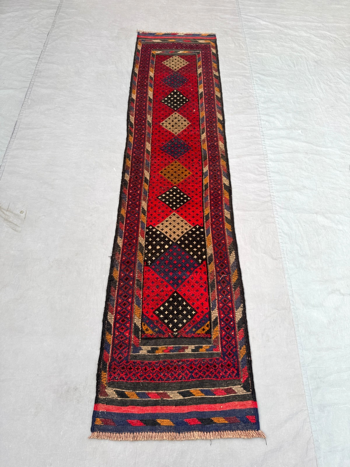 2 x 8’7 Ft Bold Mishwani Tribal Runner Rug- Vintage Afghan Geometric Wool Carpet
