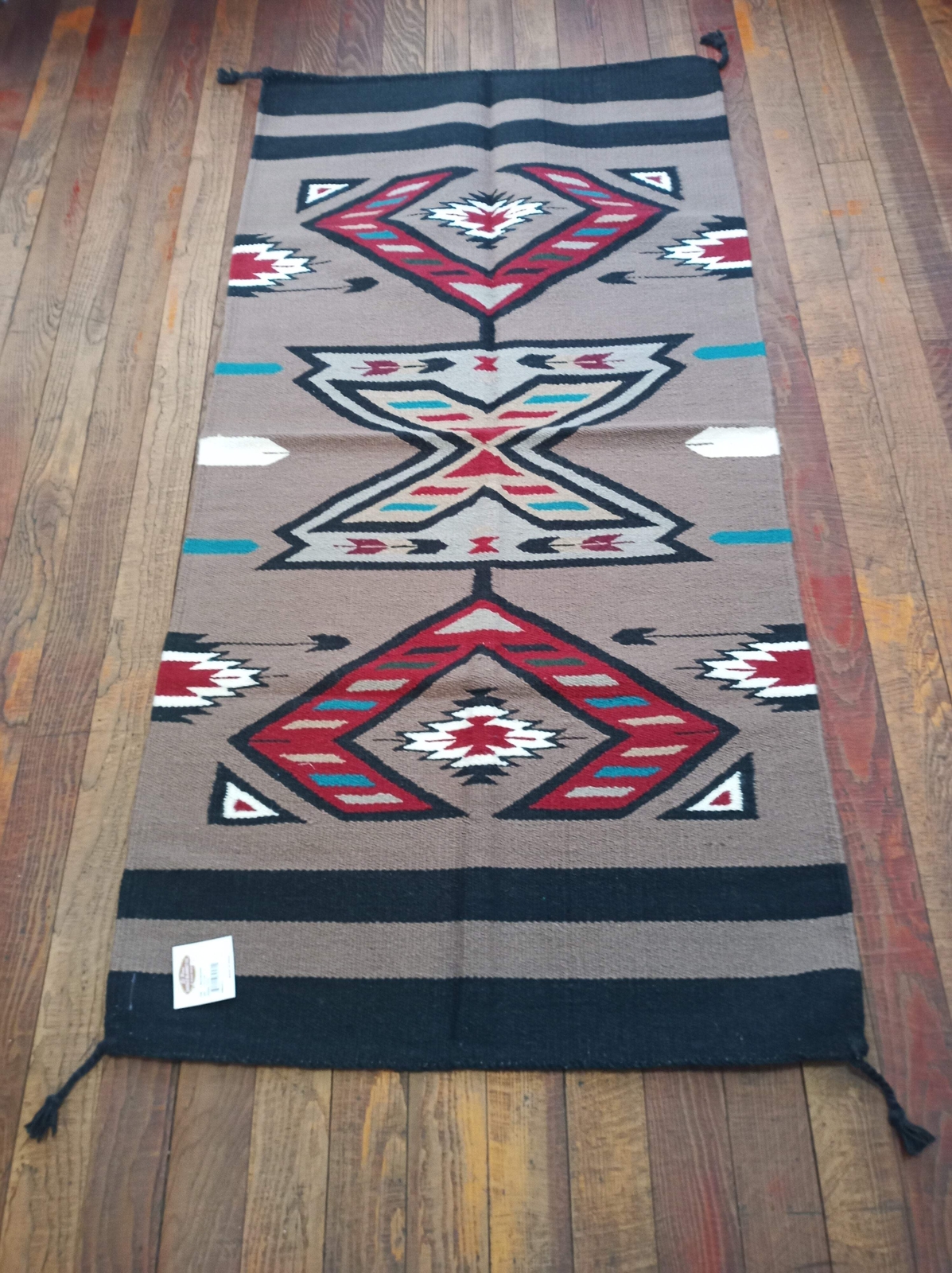 Southwest Design Handwoven Wool Rug; 32in x 64in; W64-213