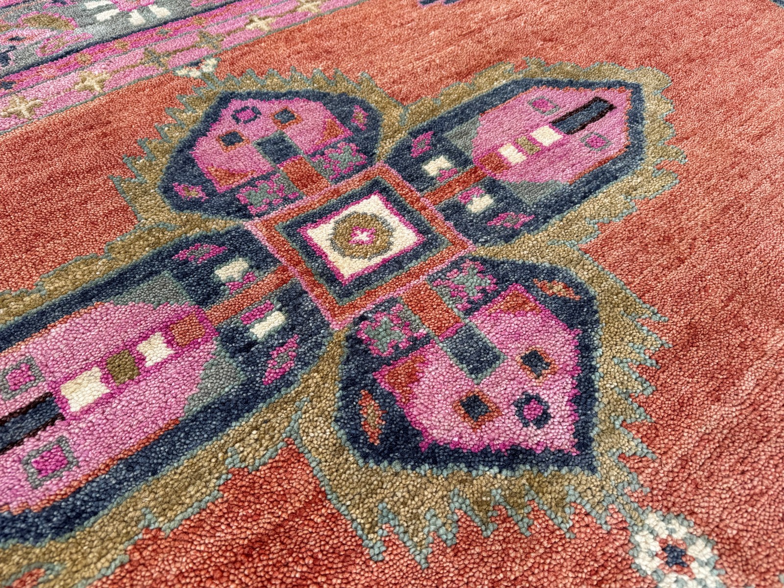 8×10 NEW WOOL RUG HANDMADE ORIENTAL handwoven persimmon orange pink oushak heriz