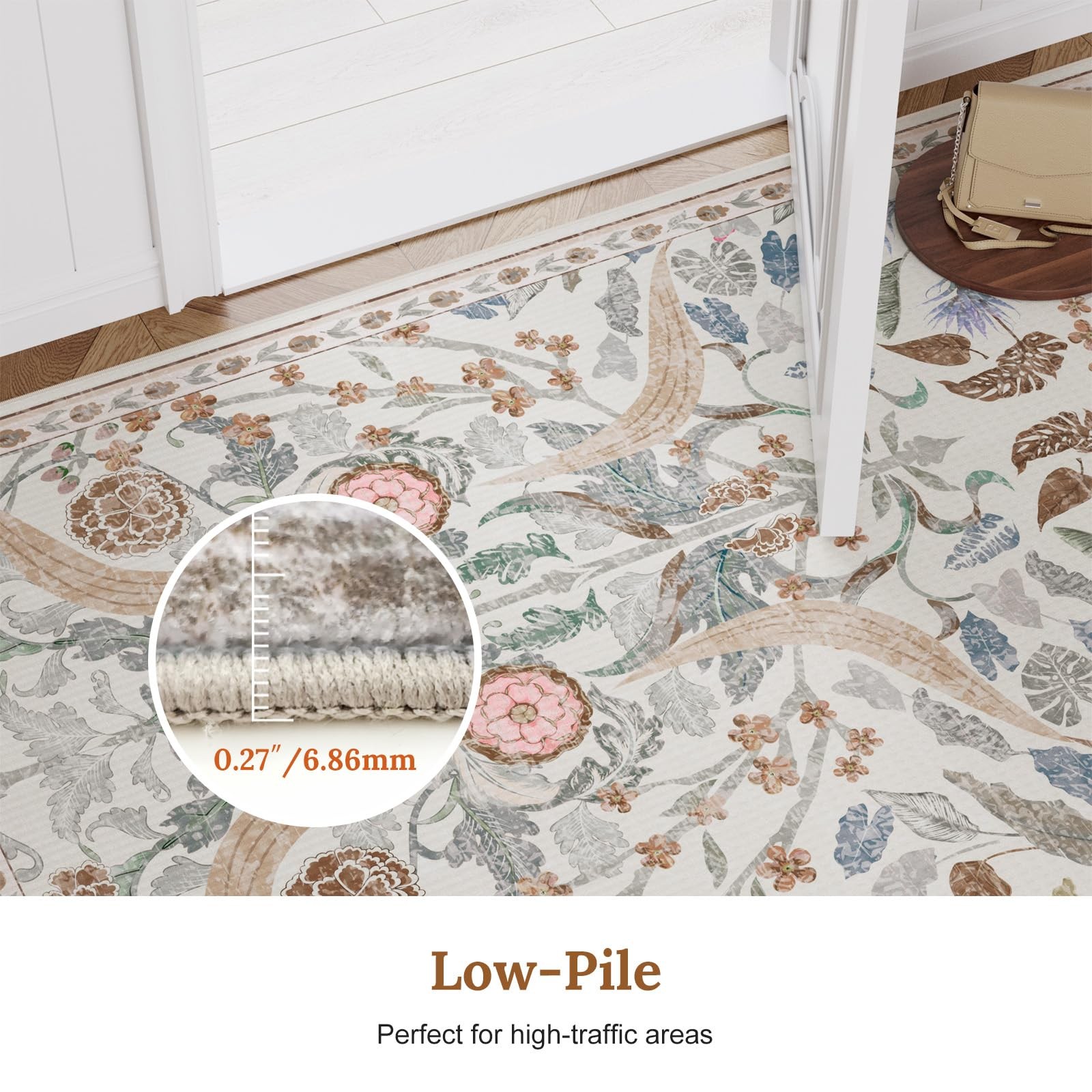 2×6 Runner Rug for Hallway, Washable Non-Slip Long Kitchen Carpet, Floral Vin…