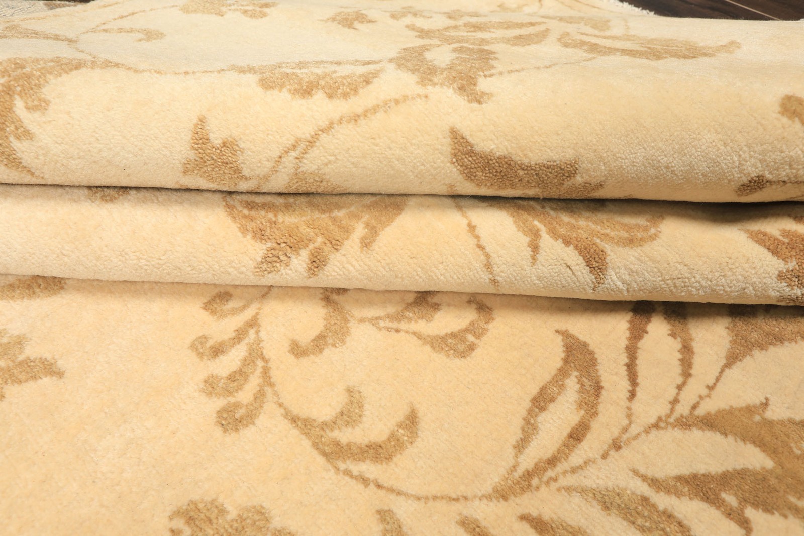 12×14’9” Hand Knotted Wool Ivory, Khaki Indo Tibetan Transitional Botanical Rug