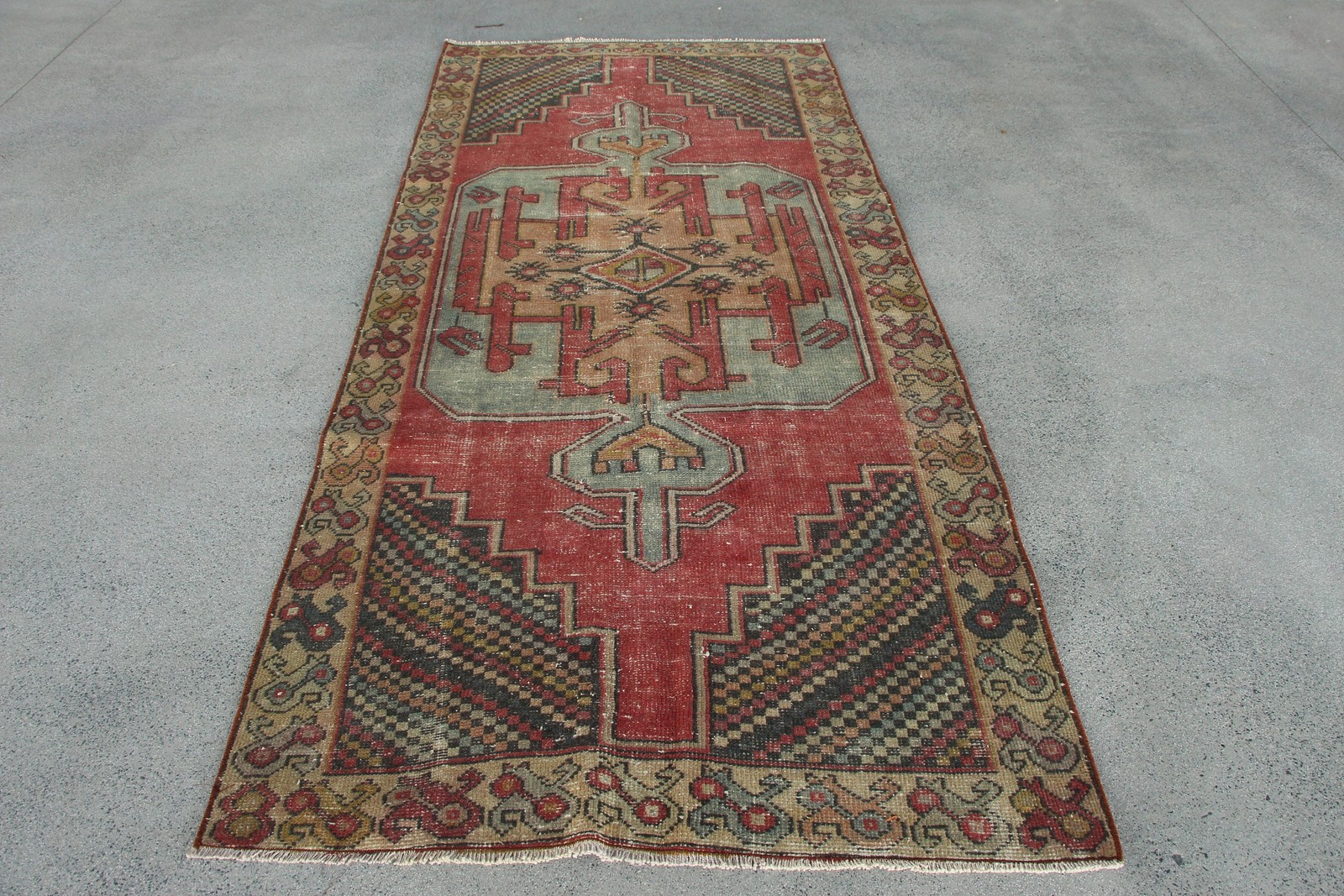Turkish Rug, 3,8×8,5 ft Area Vintage Rug, Red Black Abstract Rug